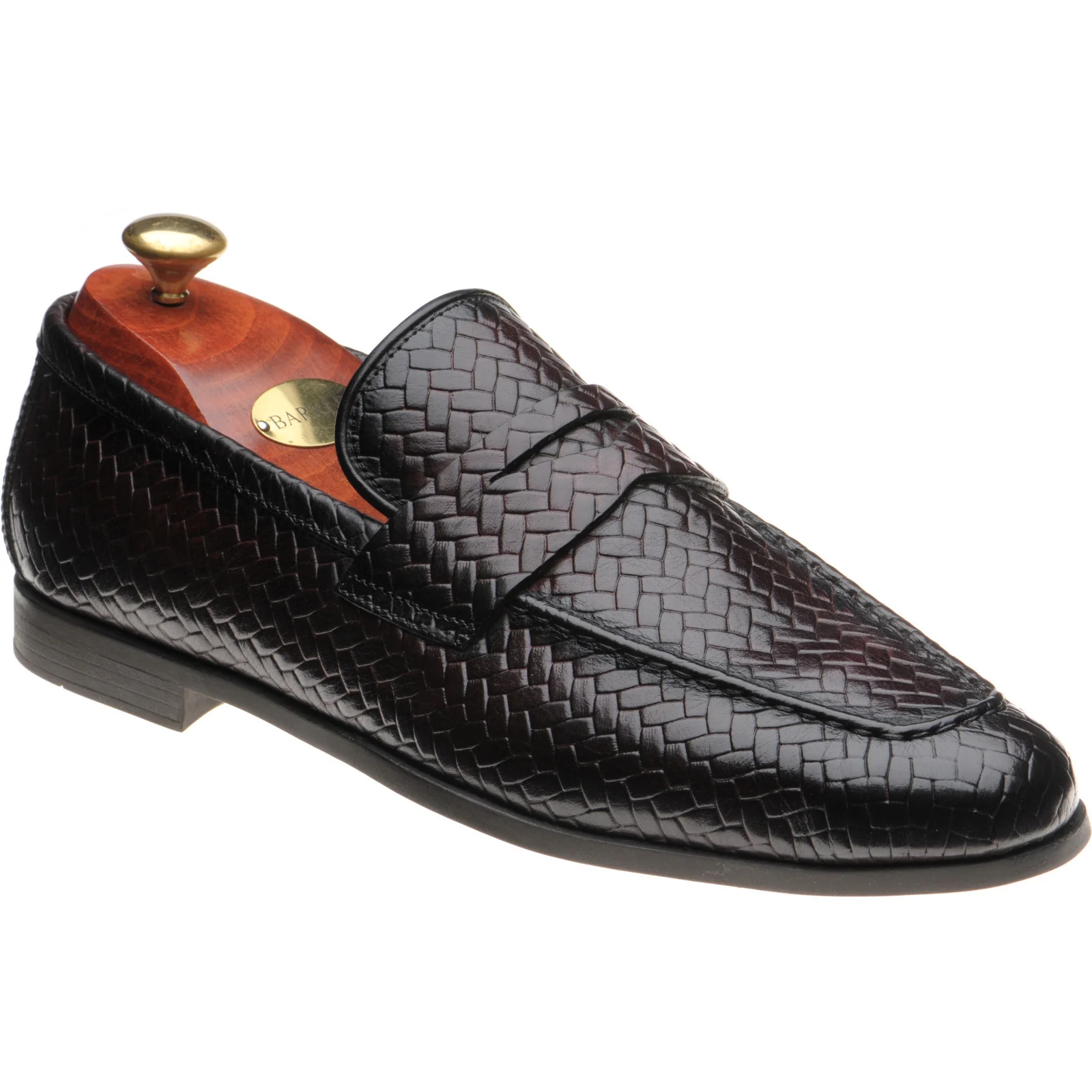 Barker Capri mens rubber-soled loafers in brown weave calf