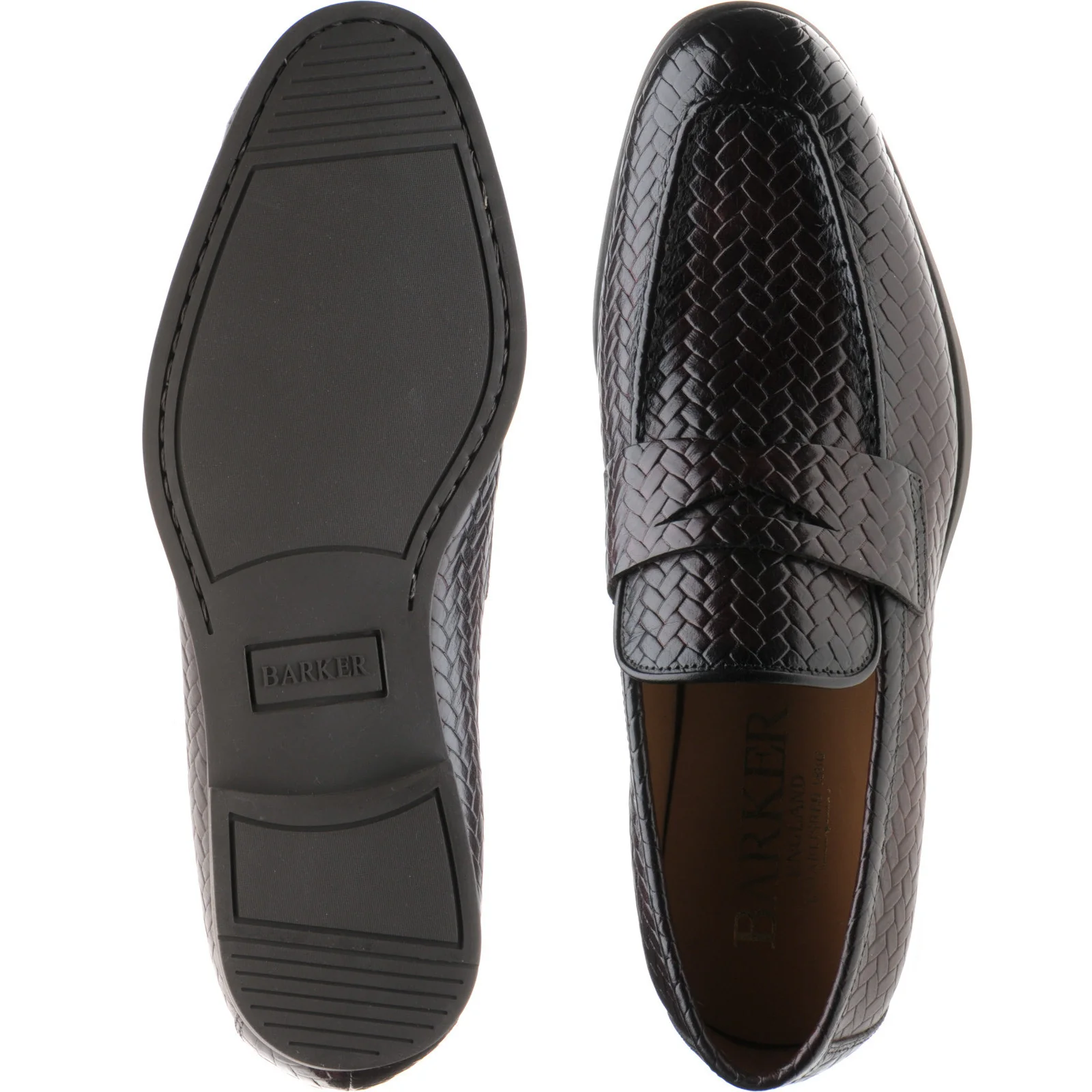 Barker Capri mens rubber-soled loafers in brown weave calf - Image 3