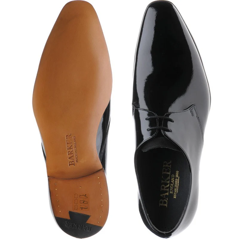 Barker Goldington mens Derby shoes in black patent and suede - Image 3