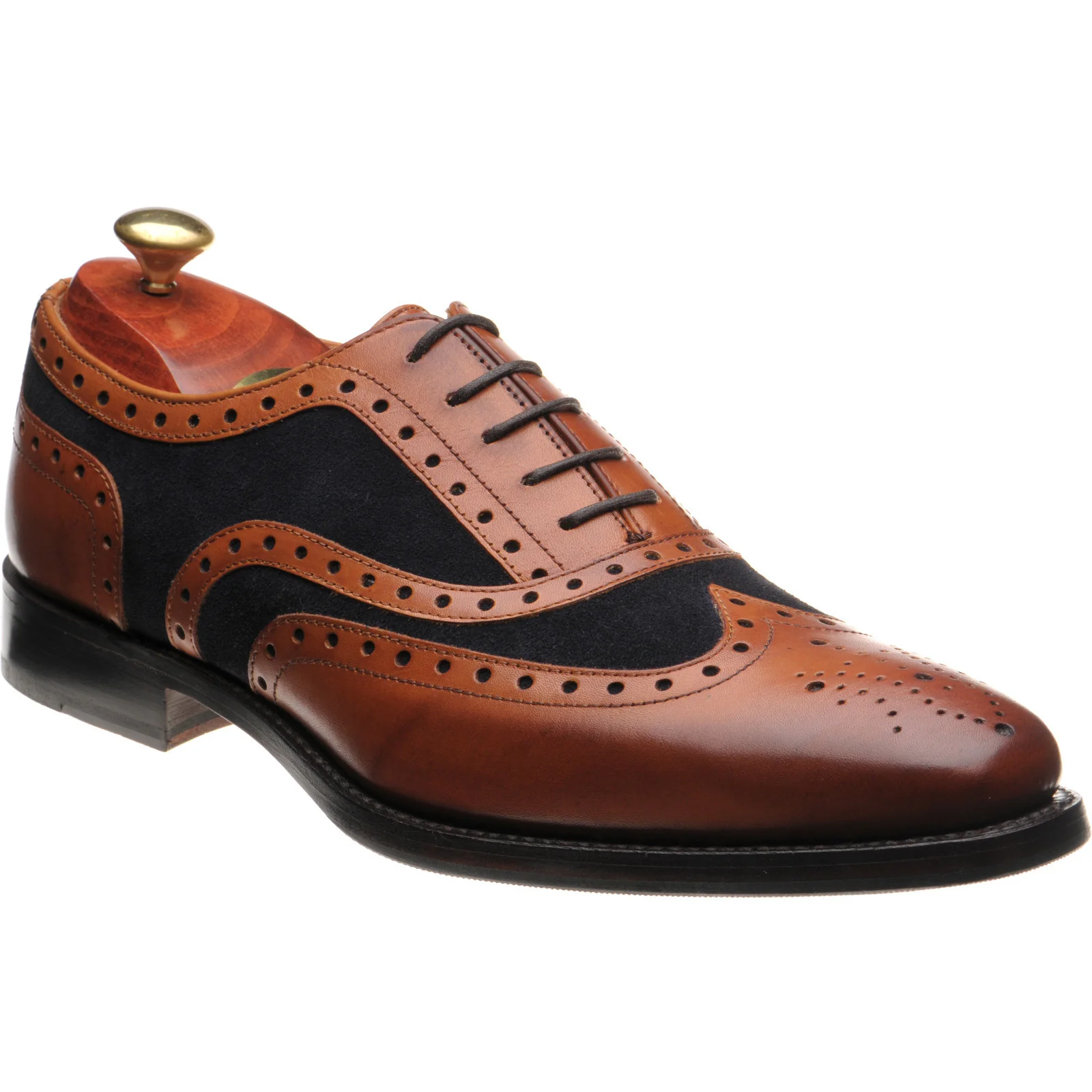 Barker Keiran mens two-tone hybrid-soled brogues in cedar calf and navy suede