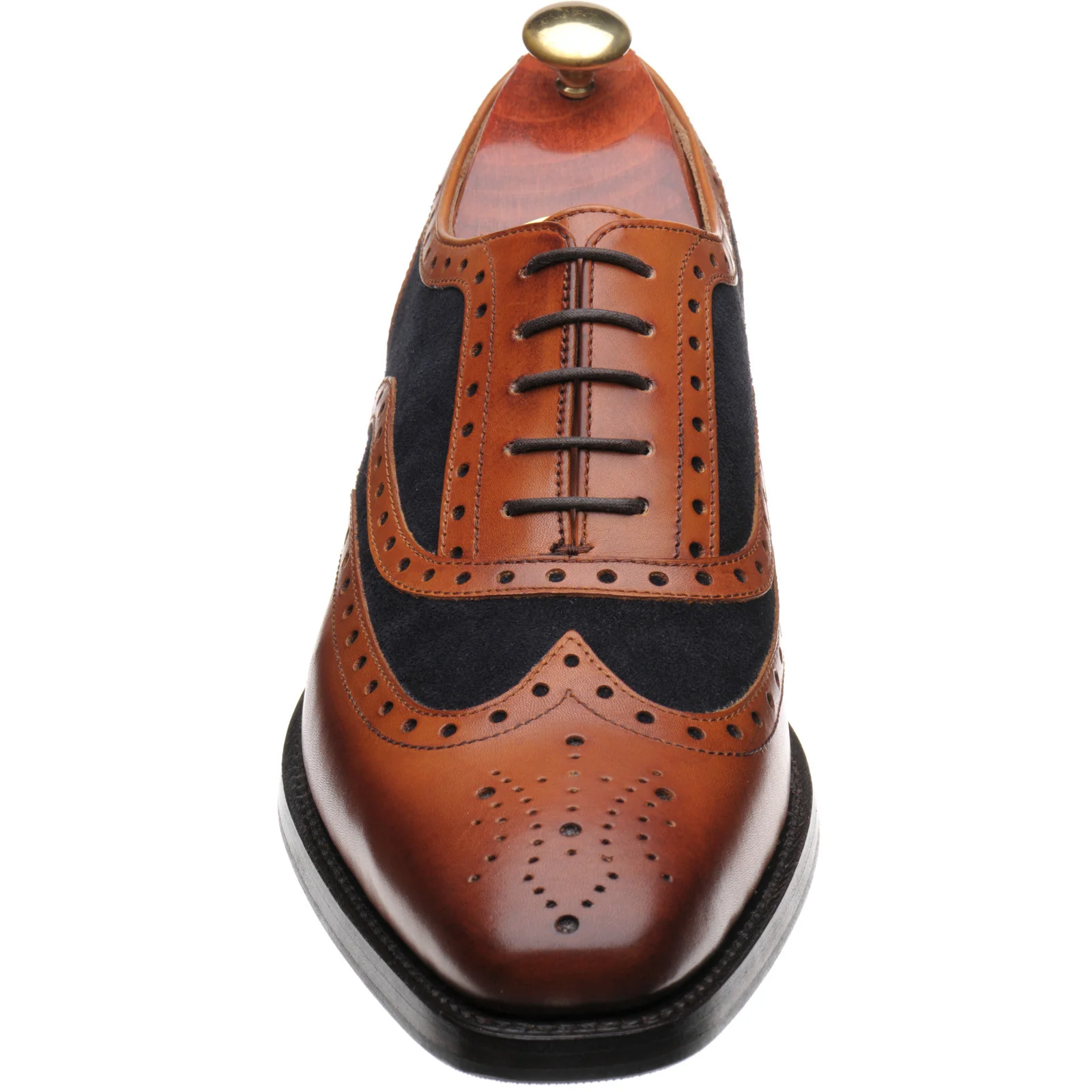 Barker Keiran mens two-tone hybrid-soled brogues in cedar calf and navy suede - Image 2