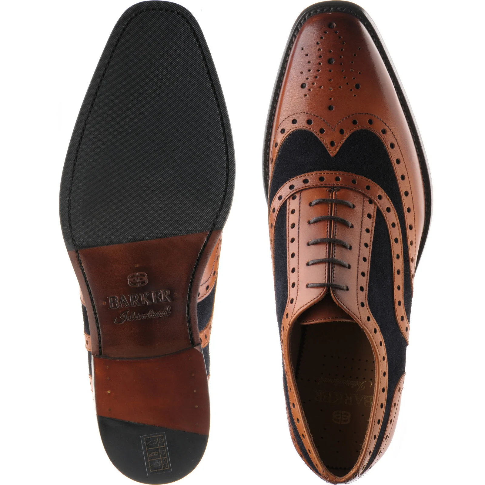 Barker Keiran mens two-tone hybrid-soled brogues in cedar calf and navy suede - Image 3