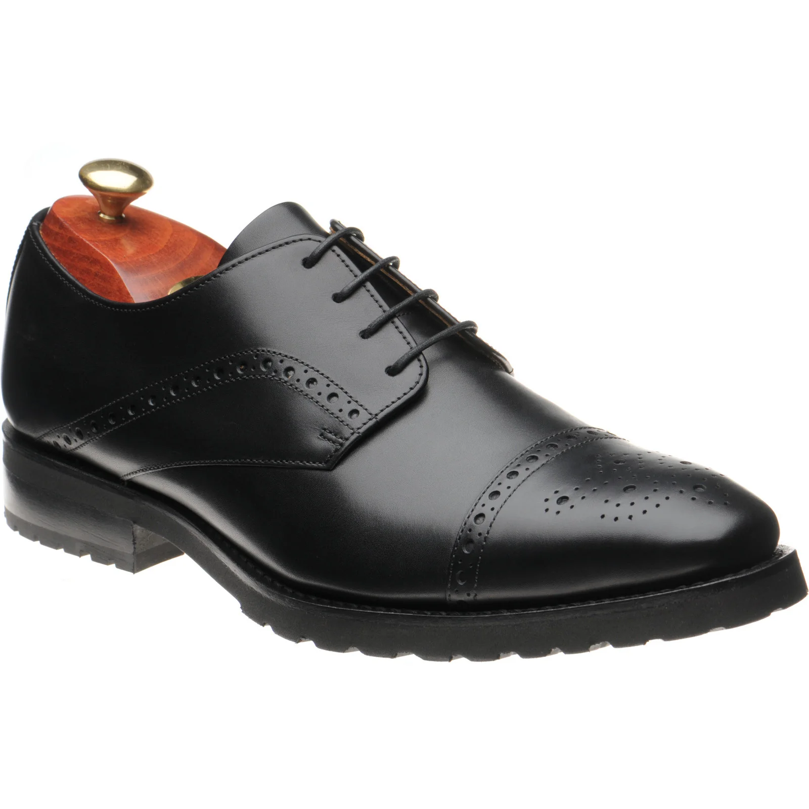 Barker Margate mens rubber-soled semi-brogues in black calf