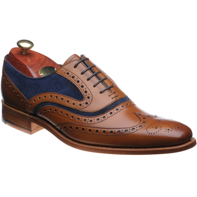 Barker McClean mens brogues in cedar calf and navy suede