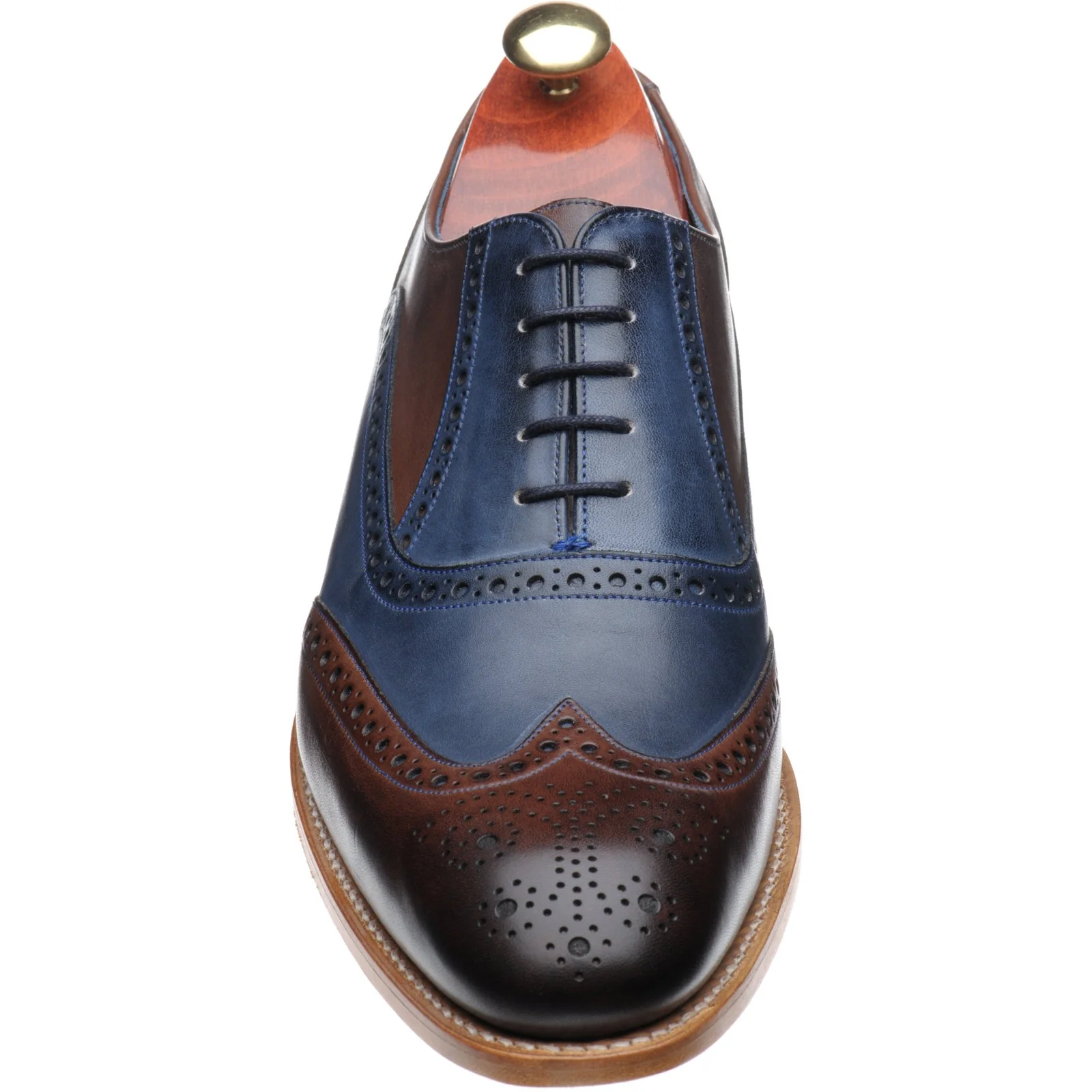 Barker Valiant mens brogues in ebony and navy hand painted calf - Image 2