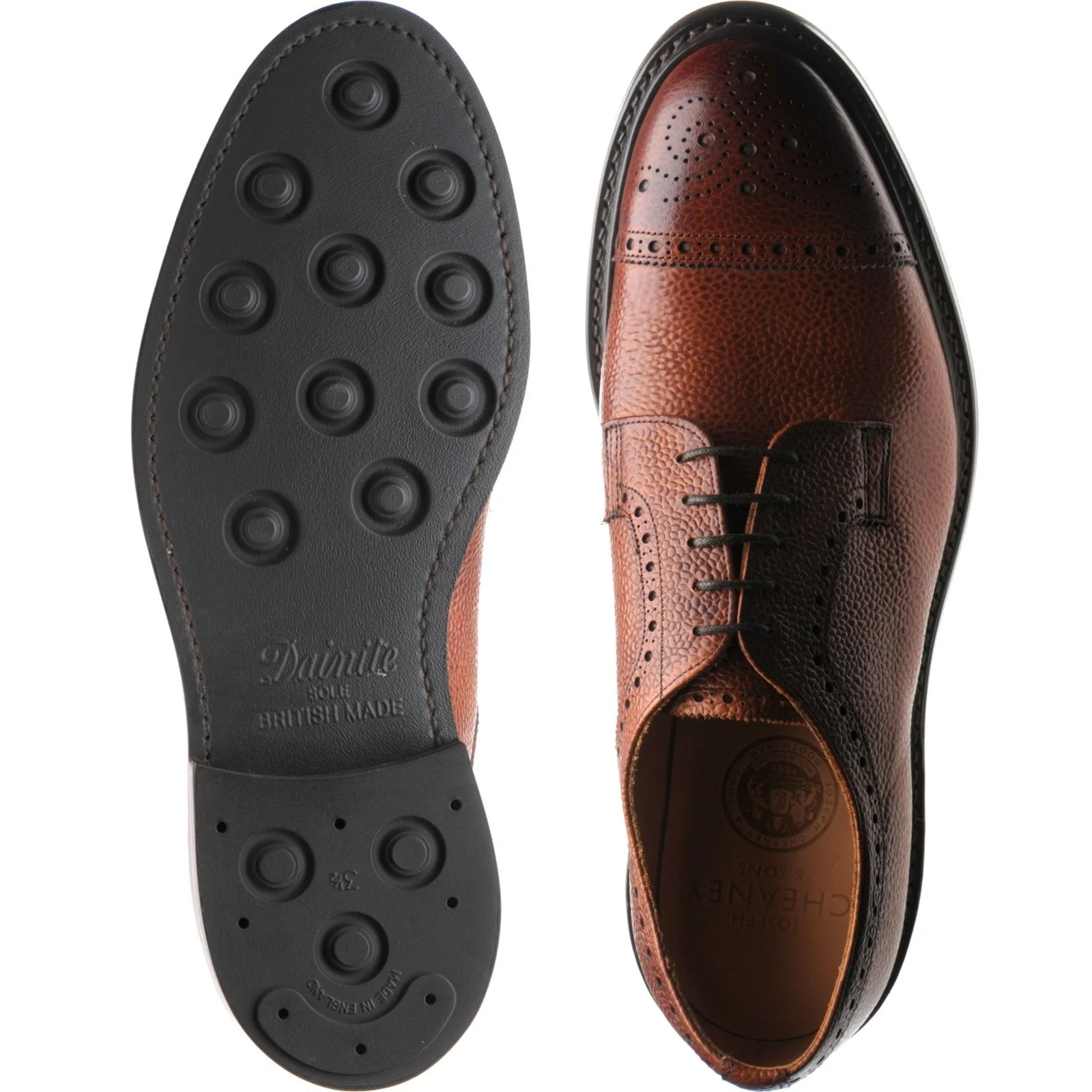 Cheaney Tenterden II R mens rubber-soled semi-brogues in mahogany grain calf - Image 3