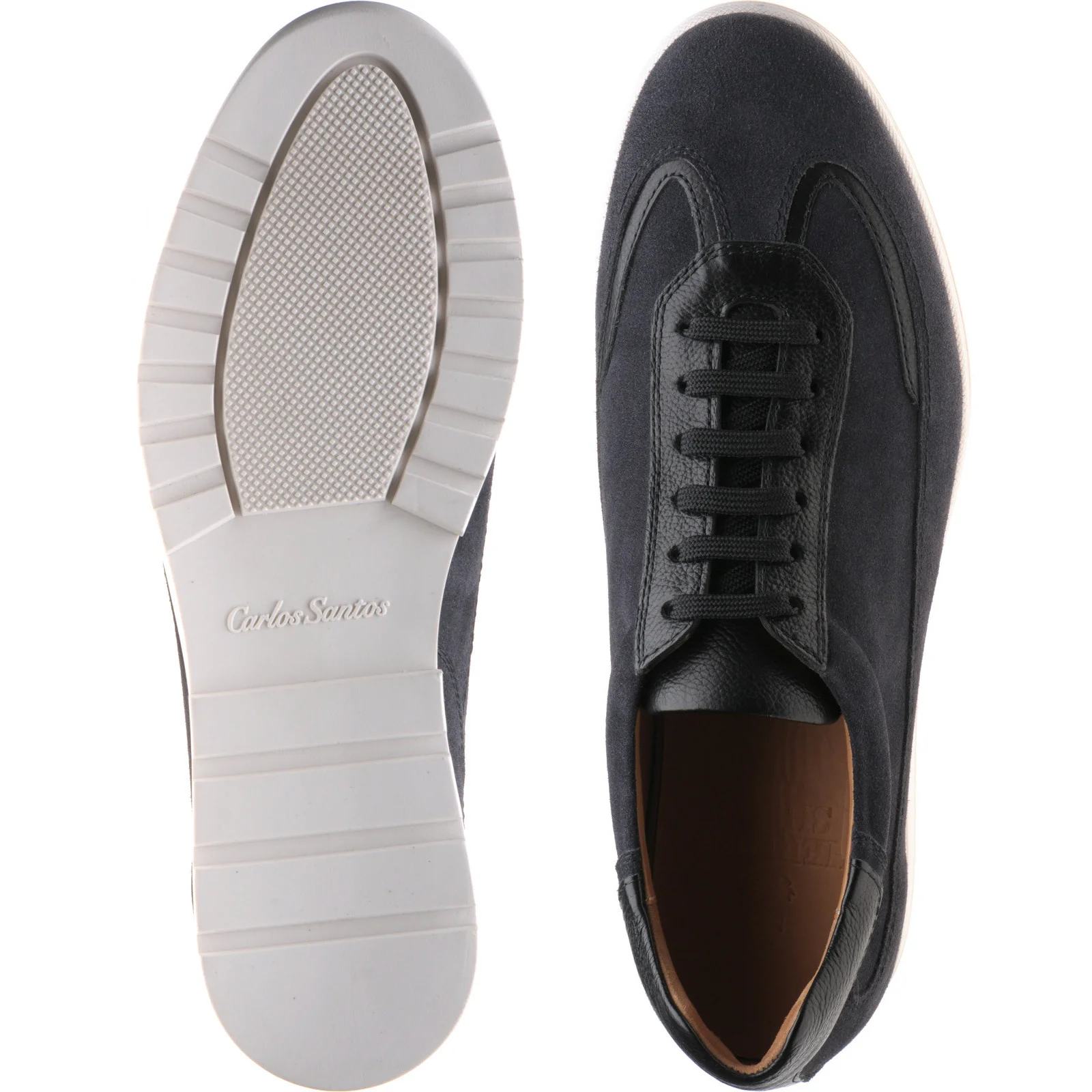 Herring Algarve mens rubber-soled trainers in navy suede and black grain - Image 3
