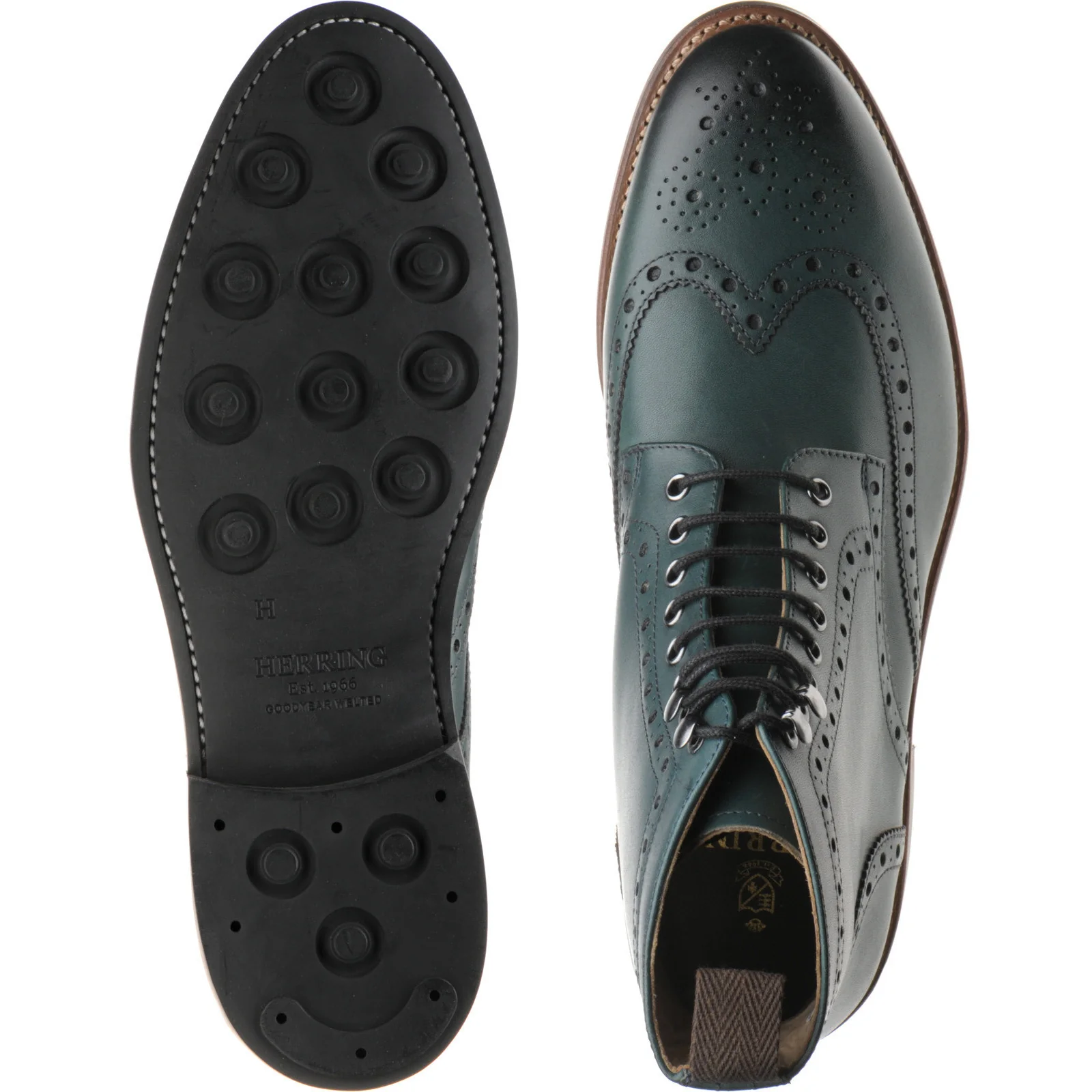 Herring Ambleside II Rubber mens rubber-soled brogue boots in emerald - Image 3