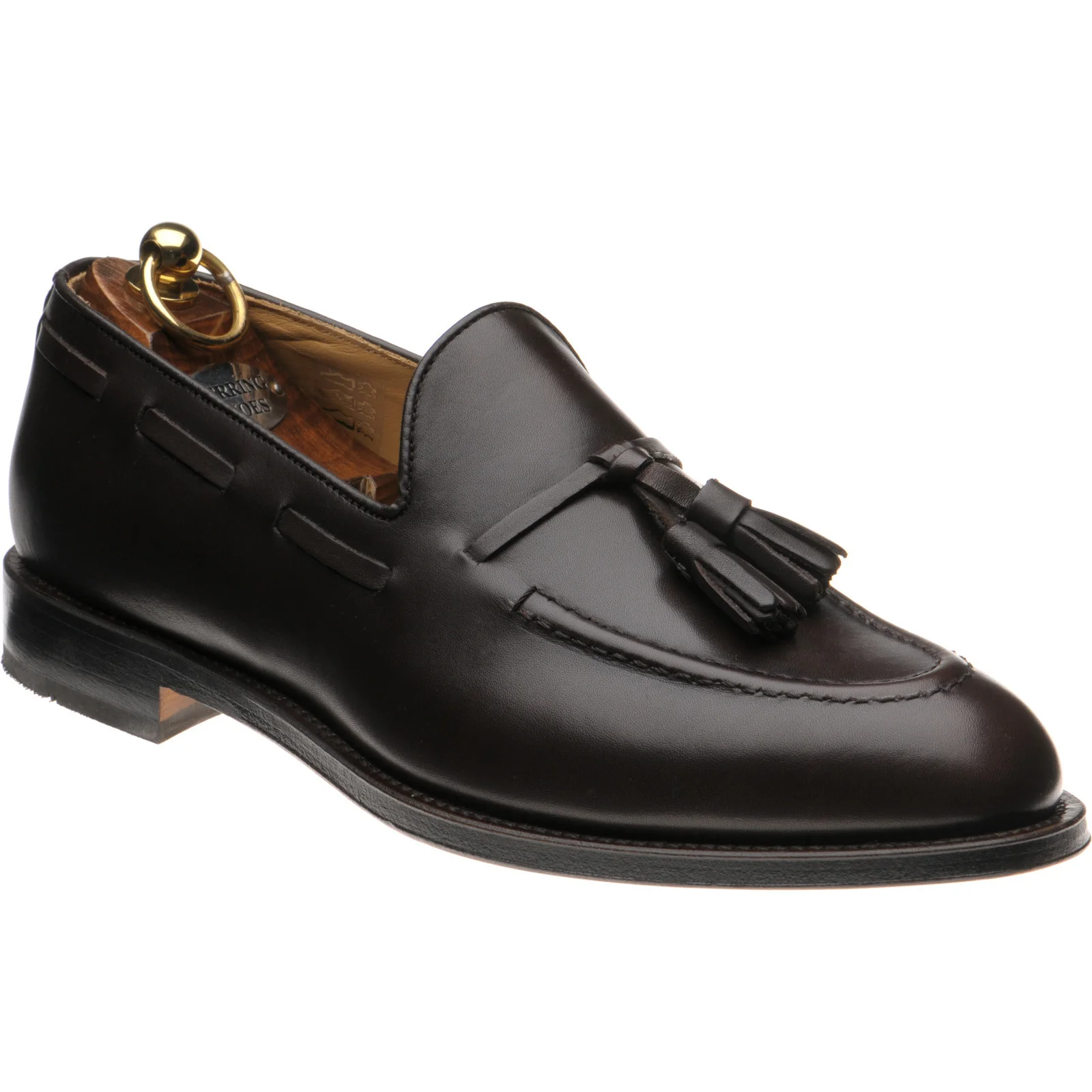 Herring Barcelona III mens tasselled loafers in dark brown calf (second)