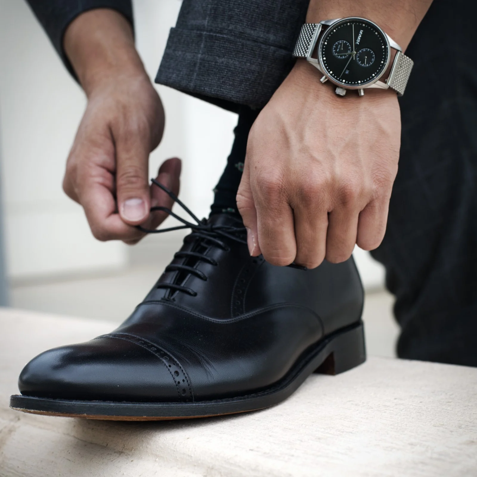 Herring Belgravia mens semi-brogues in black calf - Image 6