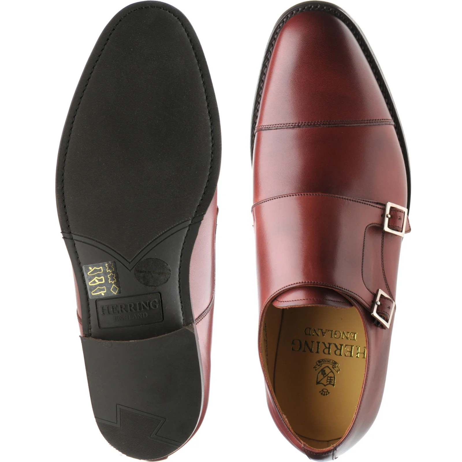 Herring Bishop mens rubber-soled double monk shoes in cherry calf (second) - Image 3
