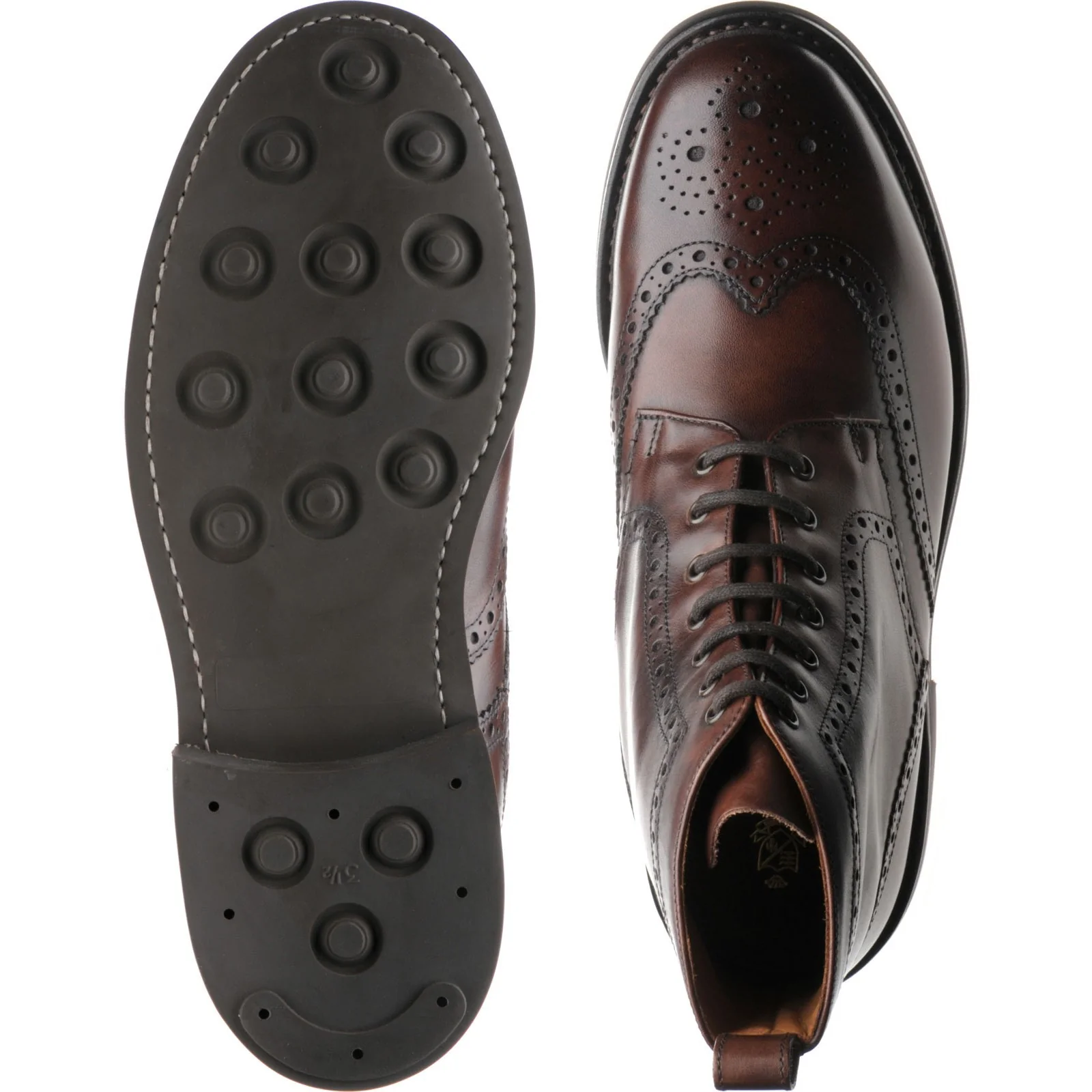 Herring Buxton (Rubber) mens rubber-soled brogue boots in brown calf (second) - Image 3