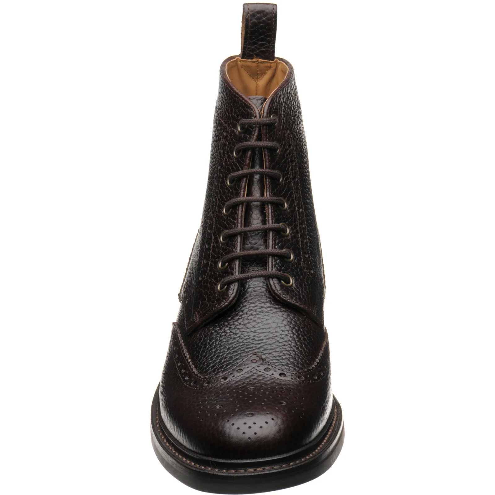 Herring Buxton (Rubber) mens rubber-soled brogue boots in brown heavy grain - Image 2