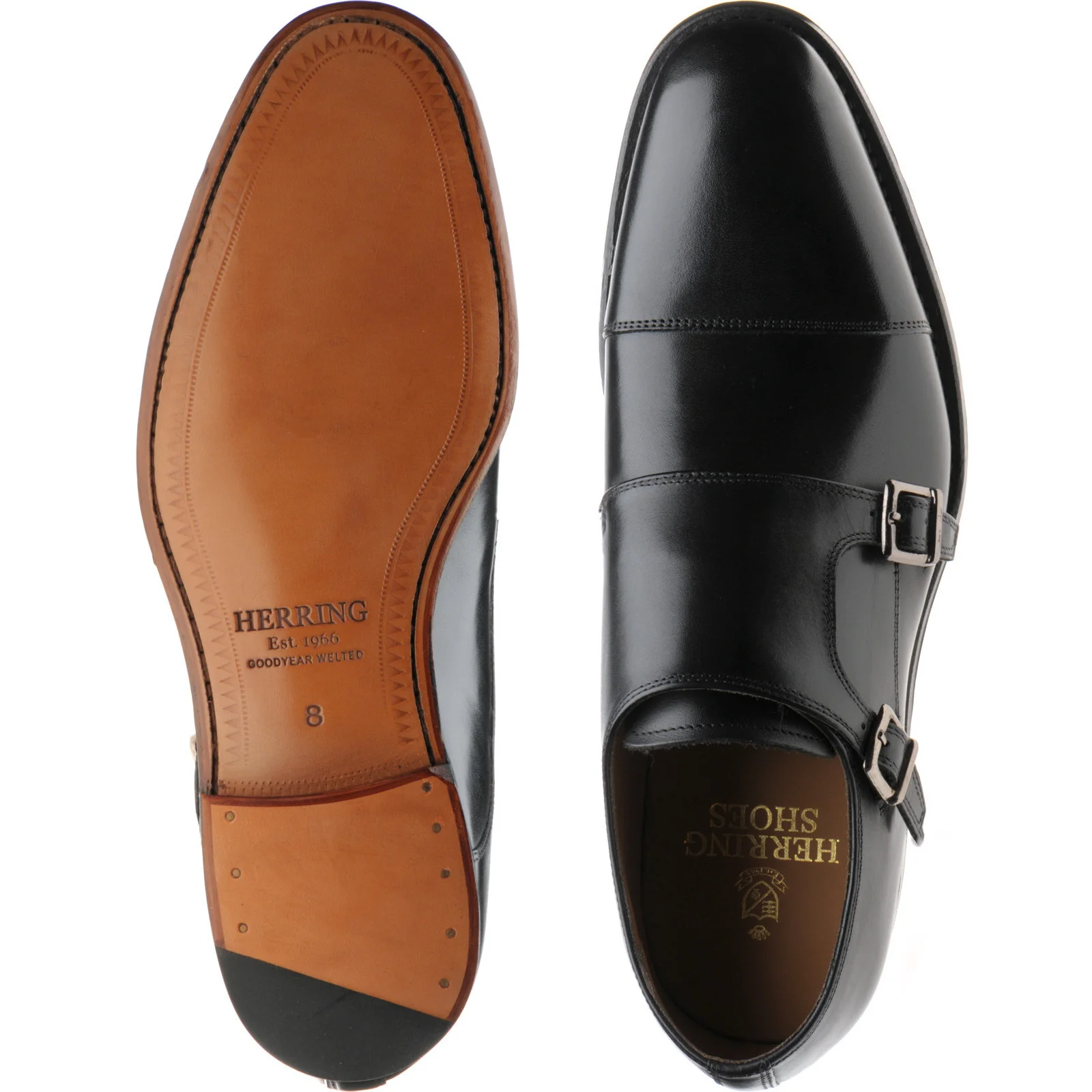 Herring Carlisle mens monk shoes in black calf - Image 3
