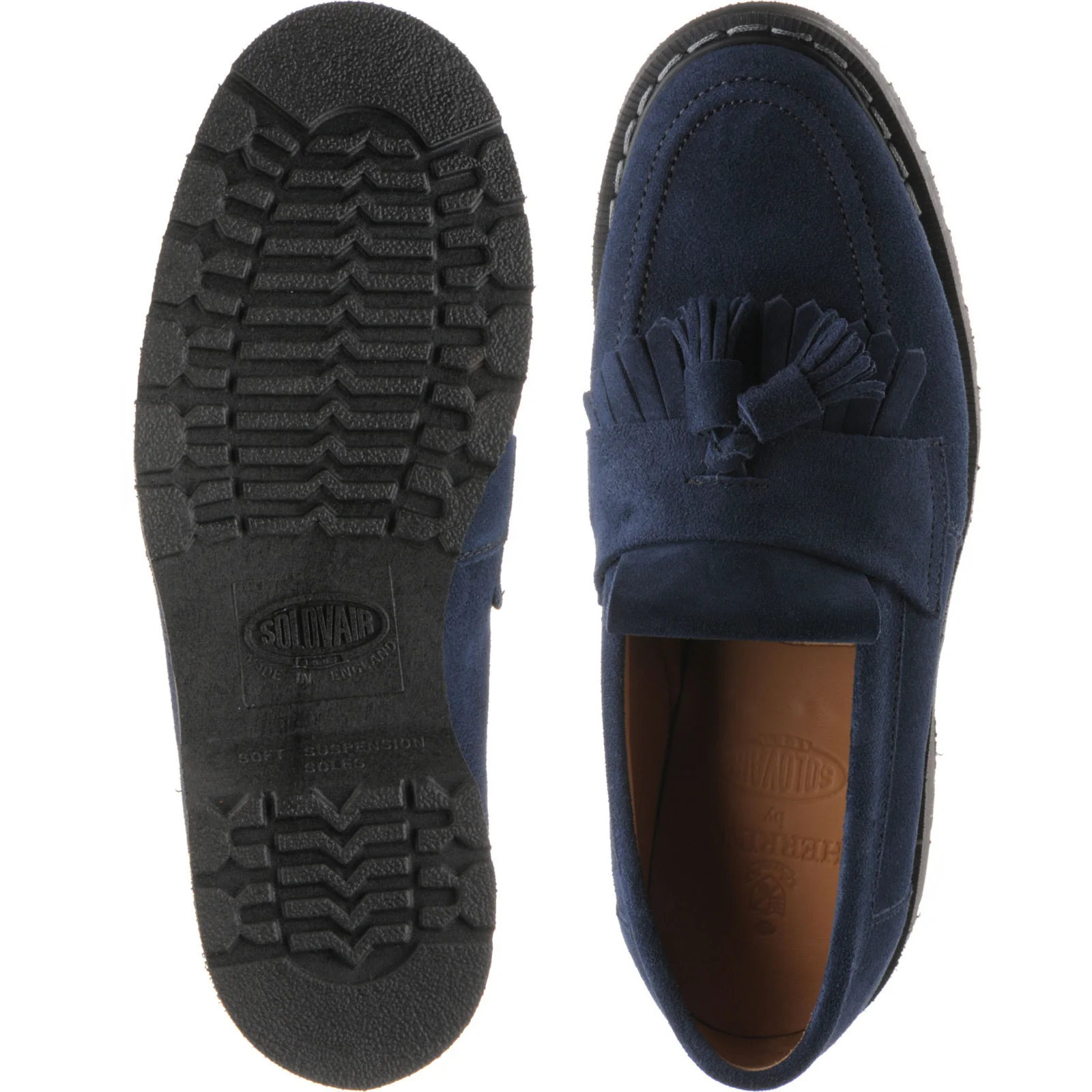 Herring Charlie ladies rubber-soled tasselled loafers in navy suede - Image 3