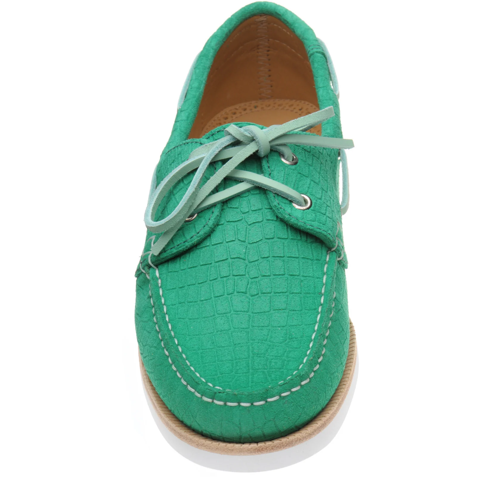 Herring Cordelia ladies rubber-soled deck shoes in green moc croc suede - Image 2