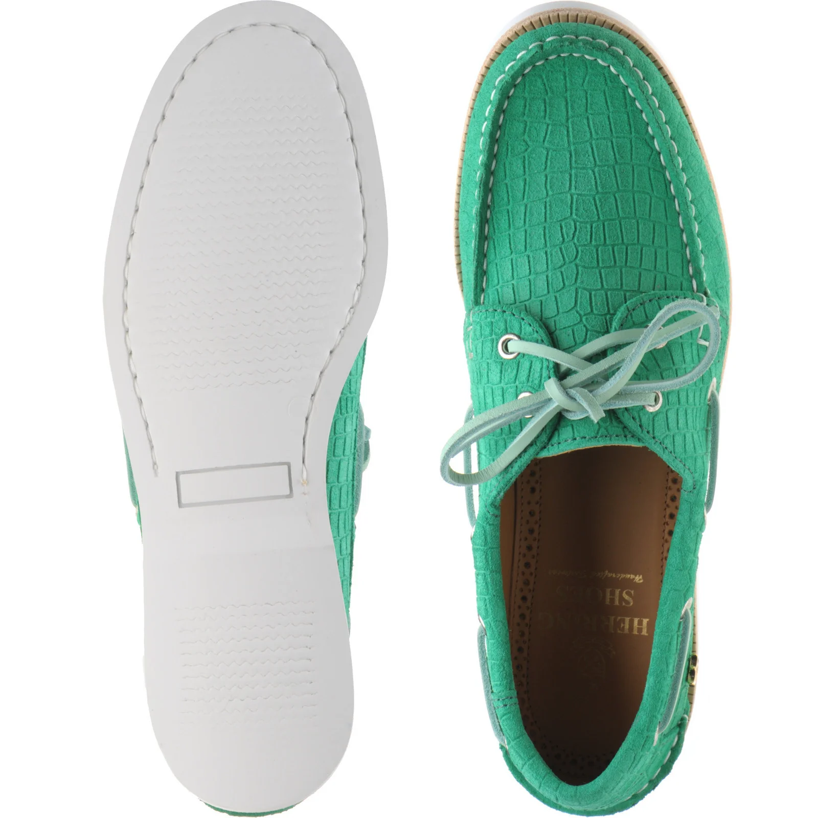 Herring Cordelia ladies rubber-soled deck shoes in green moc croc suede - Image 3