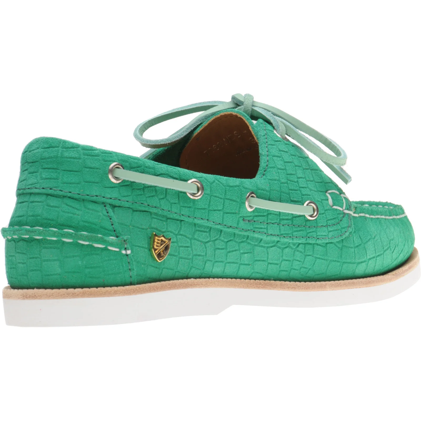 Herring Cordelia ladies rubber-soled deck shoes in green moc croc suede - Image 4