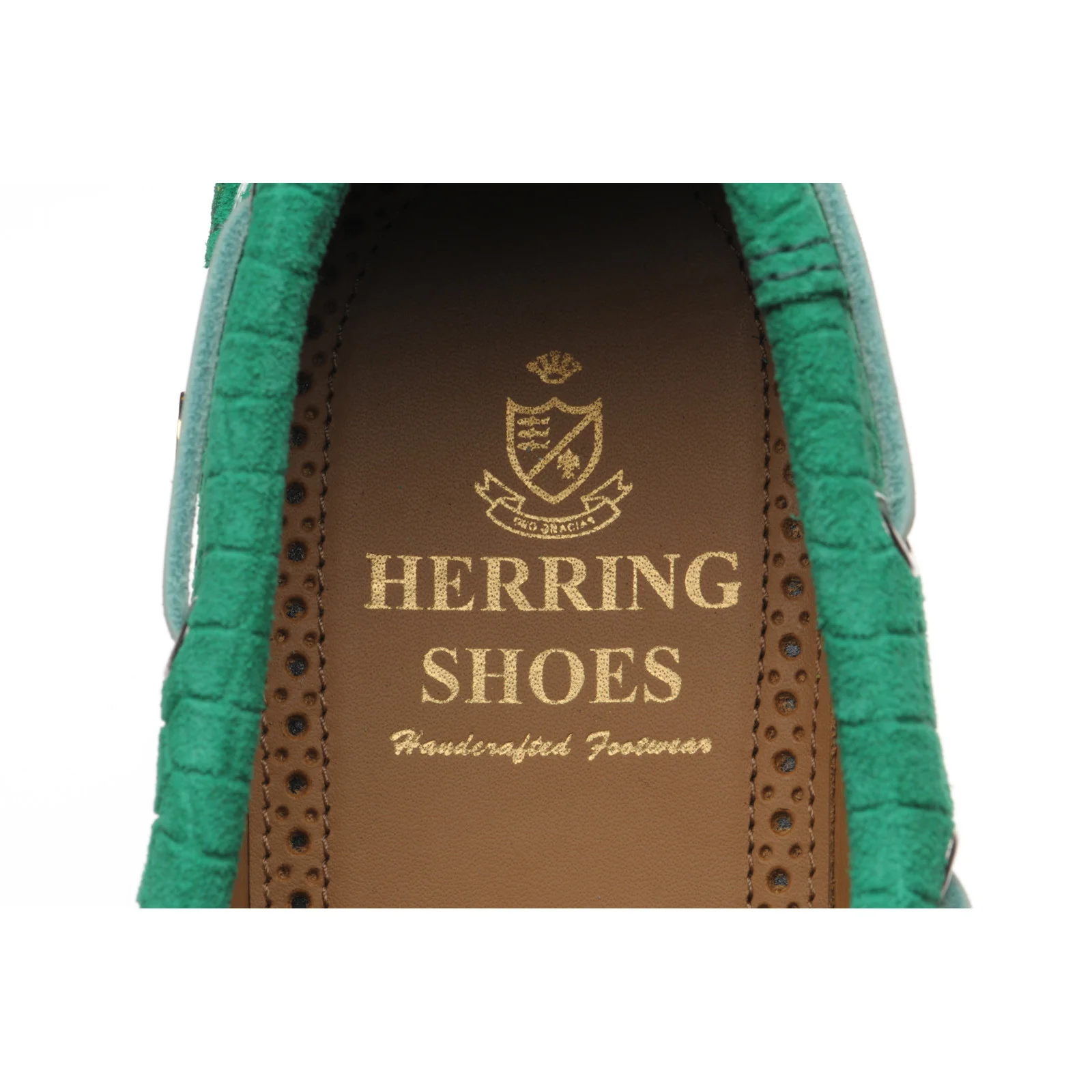 Herring Cordelia ladies rubber-soled deck shoes in green moc croc suede - Image 5