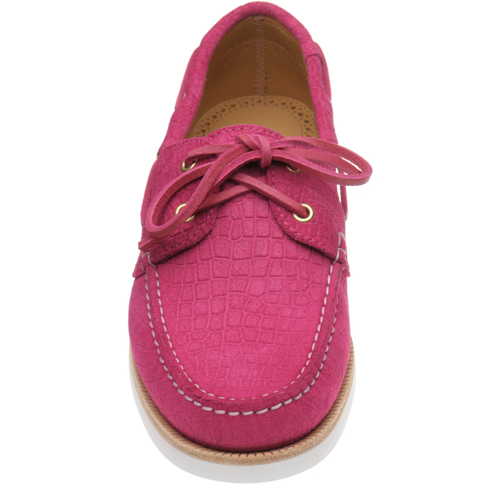Herring Cordelia ladies rubber-soled deck shoes in pink moc croc suede - Image 2