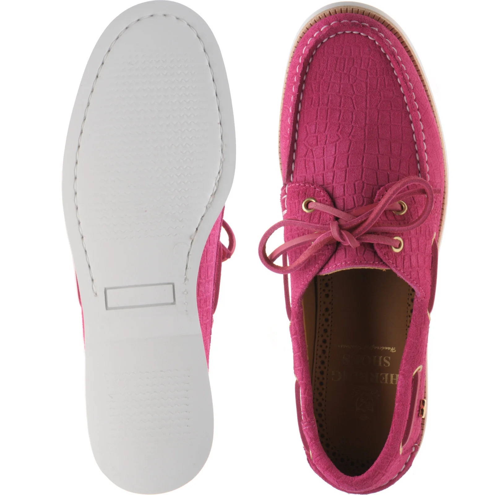 Herring Cordelia ladies rubber-soled deck shoes in pink moc croc suede - Image 3