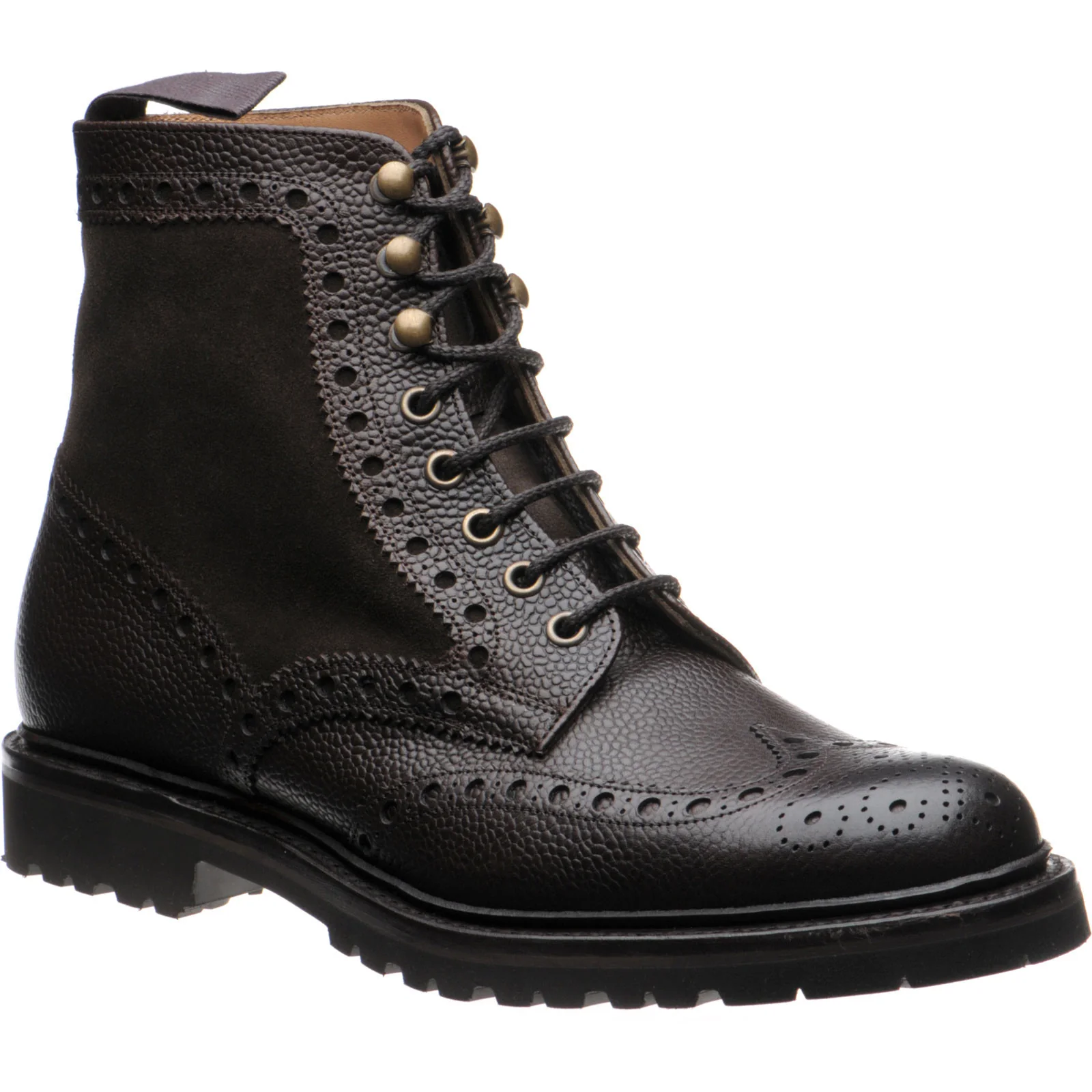 Herring Crosthwaite mens two-tone rubber-soled brogue boots in walnut calf and brown suede