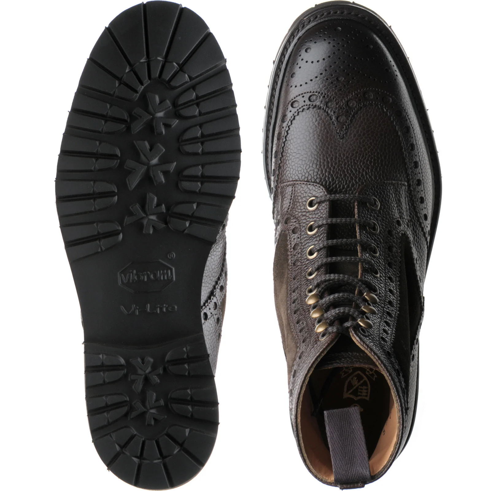 Herring Crosthwaite mens two-tone rubber-soled brogue boots in walnut calf and brown suede - Image 3