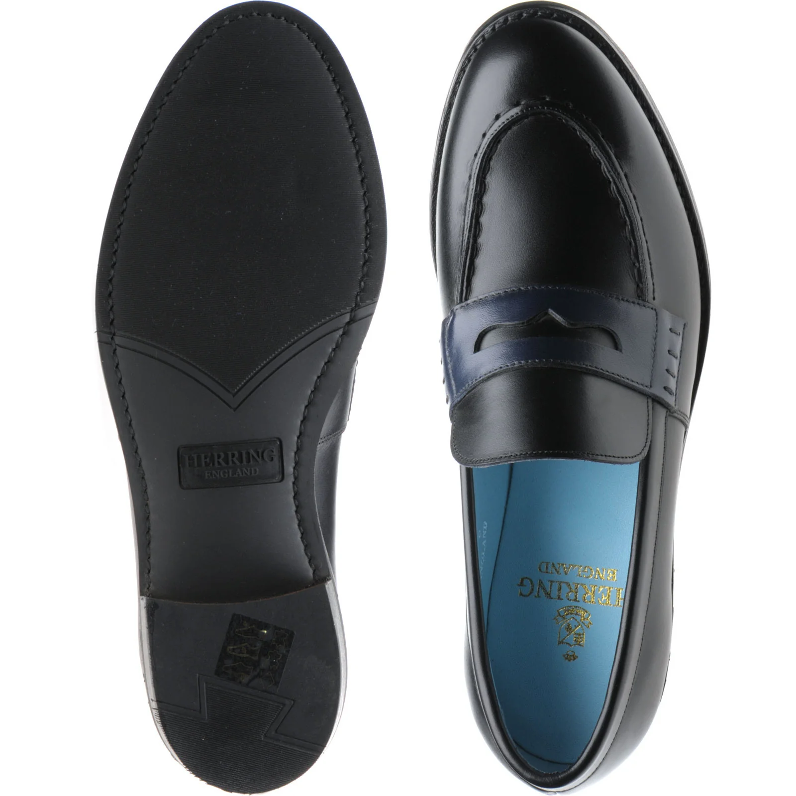 Herring Emma ladies rubber-soled loafers in black and navy calf - Image 3