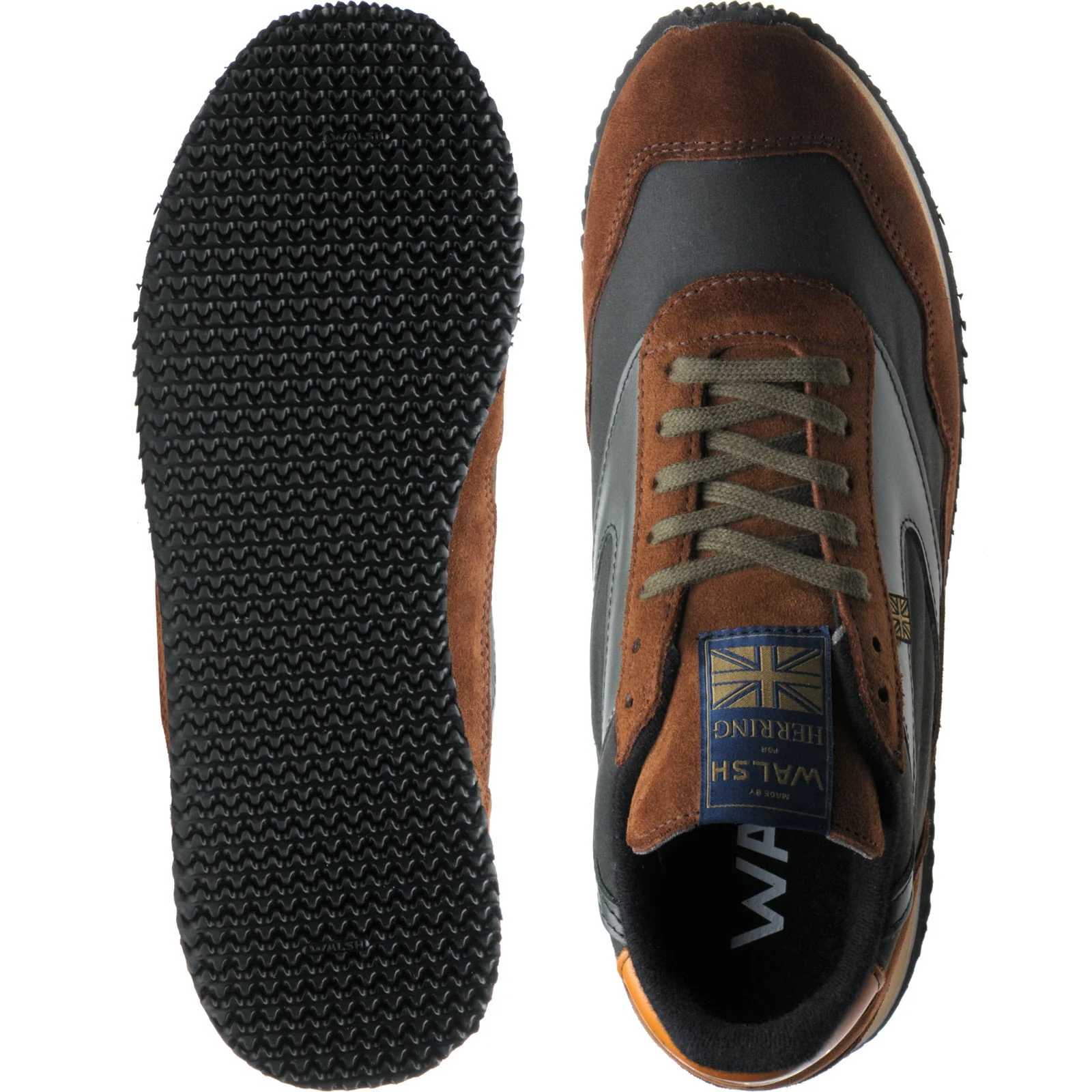 Herring Ensign Trainer in brown calf suede and green waxed cotton - Image 3