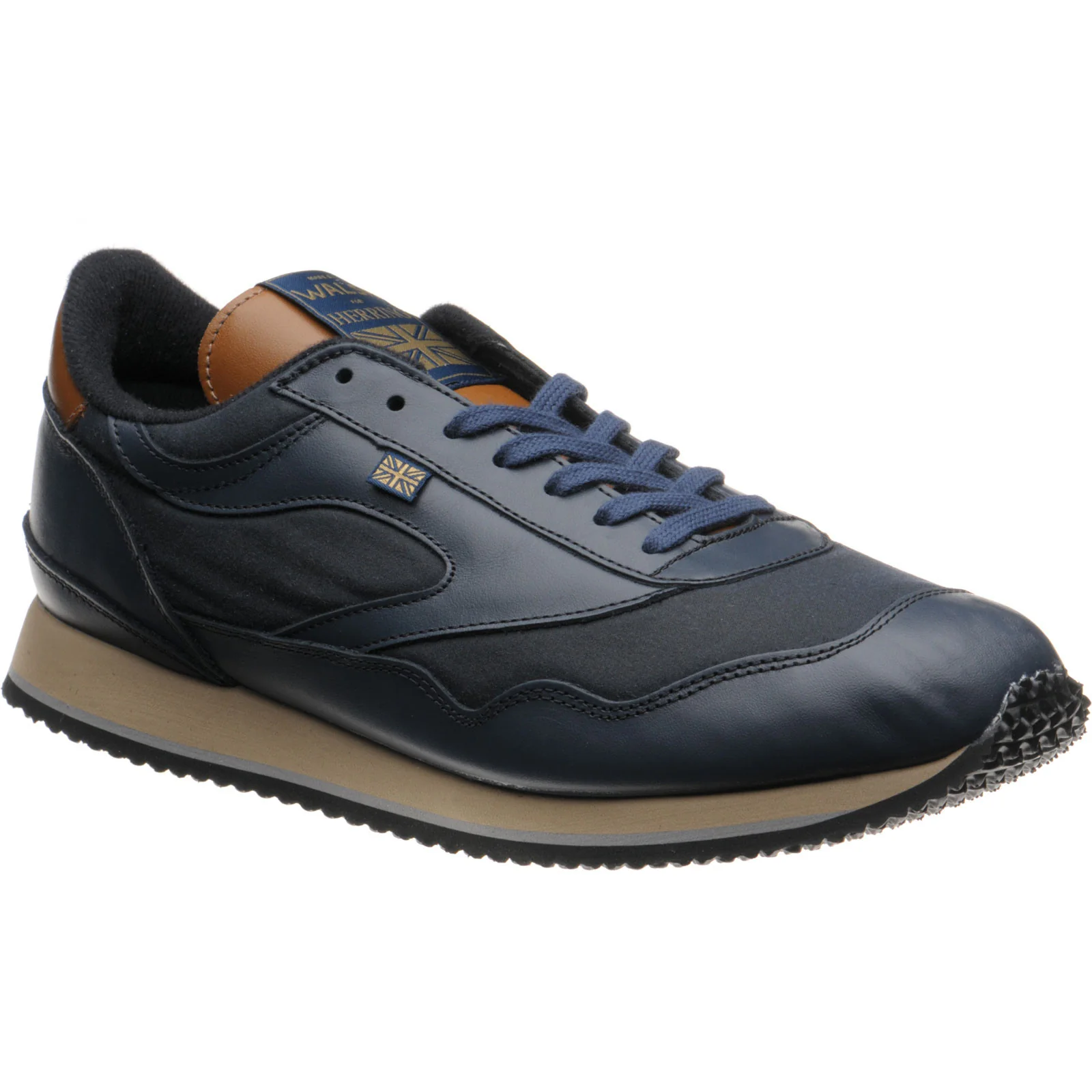 Herring Ensign Trainer mens rubber-soled trainers in navy calf and navy waxed cotton