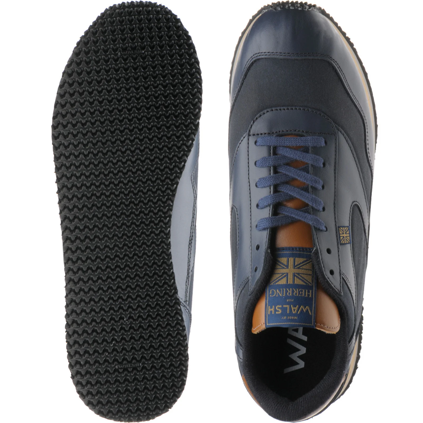 Herring Ensign Trainer mens rubber-soled trainers in navy calf and navy waxed cotton - Image 3