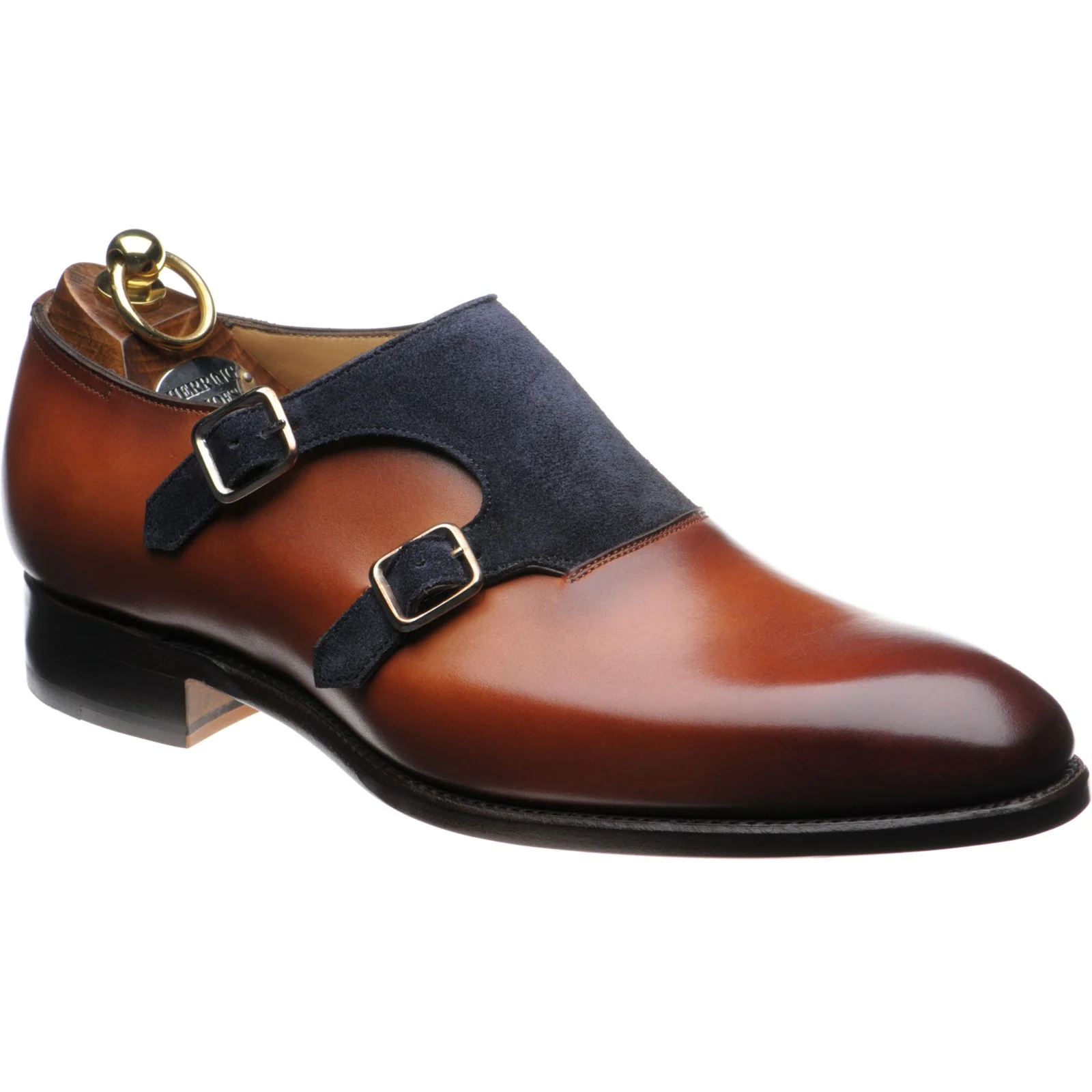 Herring Faversham mens double monk shoes in chestnut and navy (second)