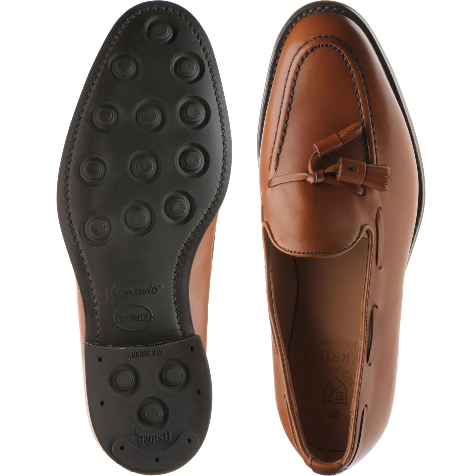 Herring Fletcher mens rubber-soled tasselled loafers in pecan calf - Image 3