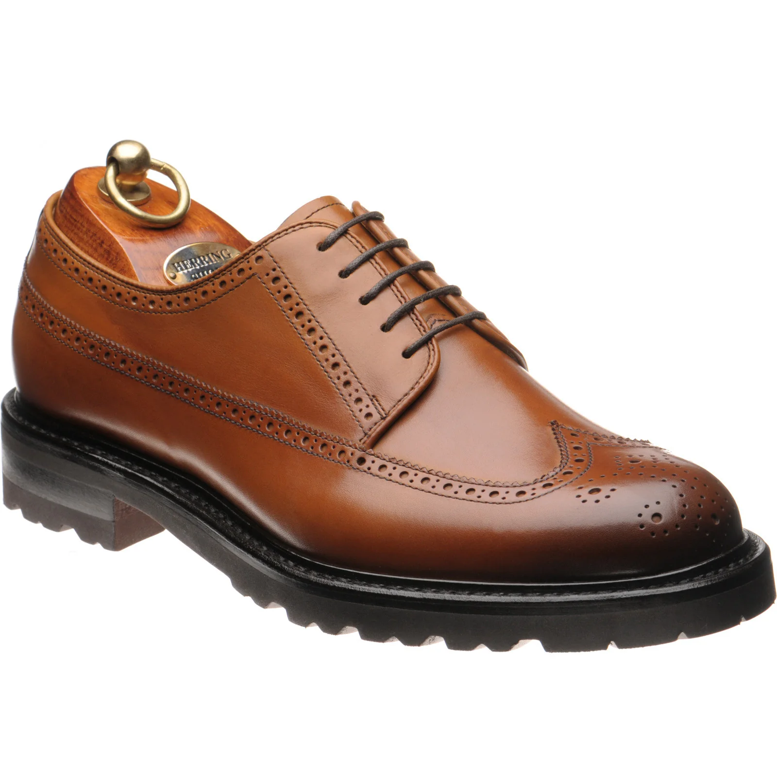Herring Gairloch mens rubber-soled brogues in tan calf