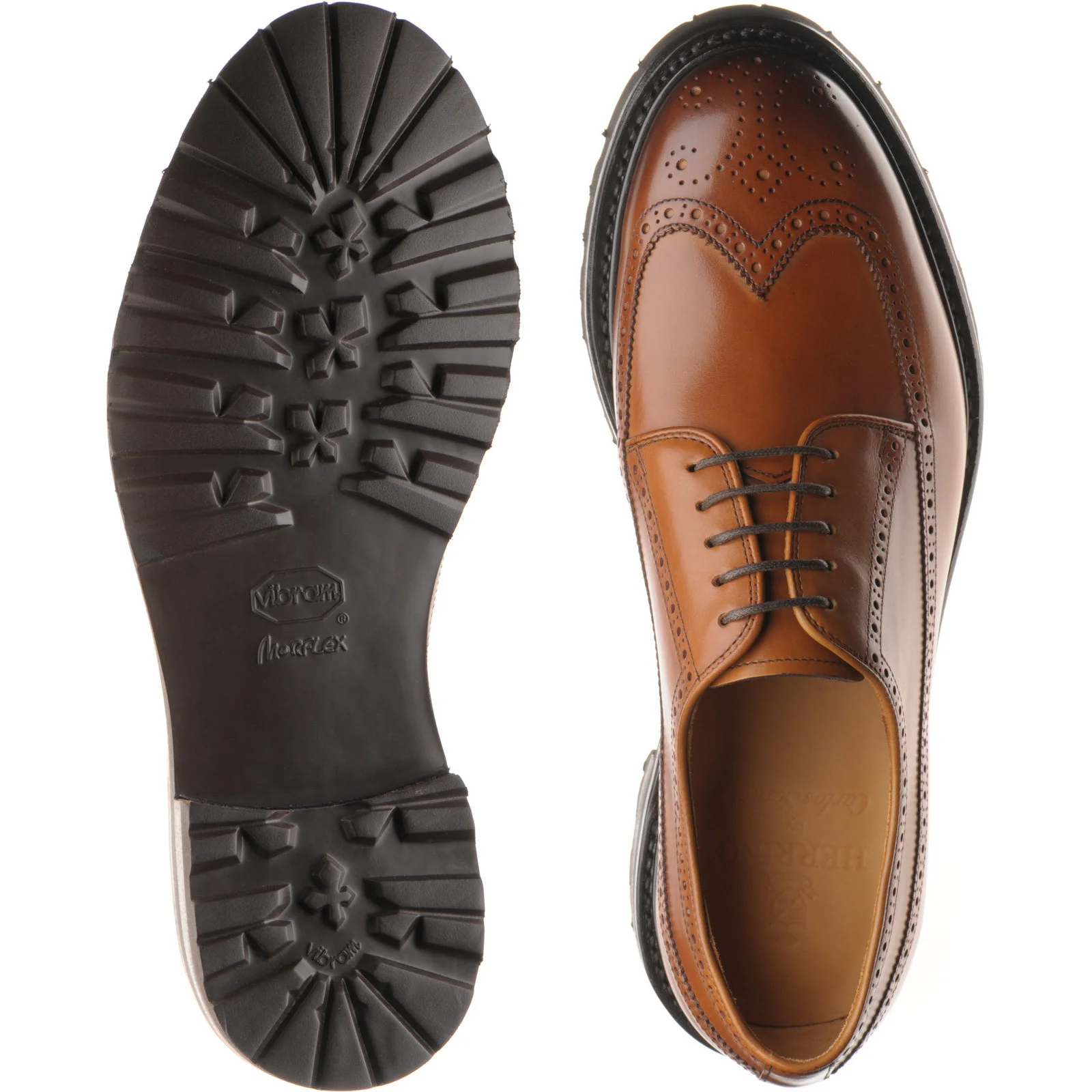 Herring Gairloch mens rubber-soled brogues in tan calf - Image 3