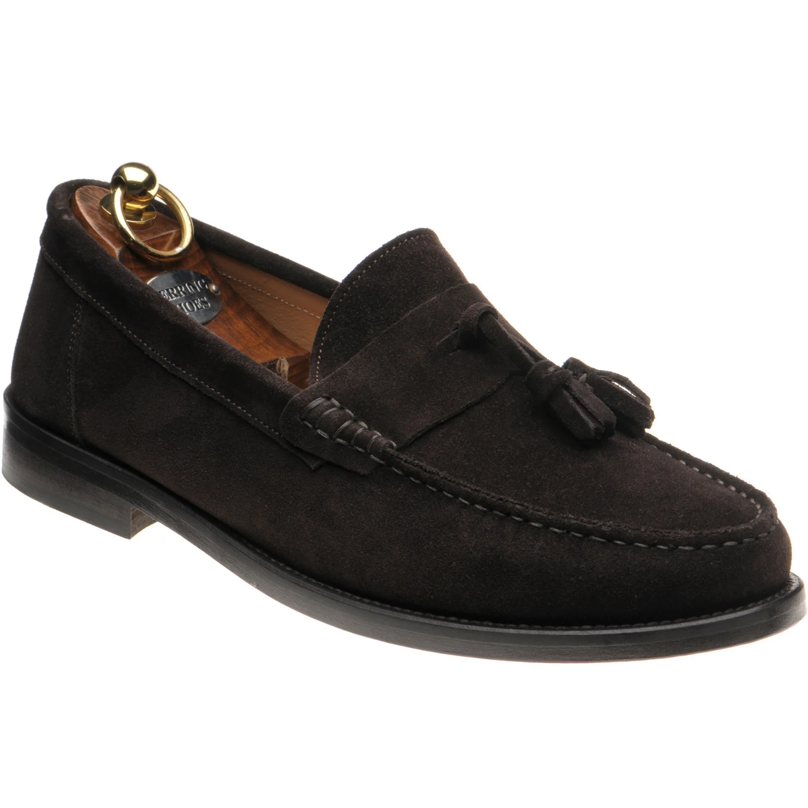Herring Genoa mens tasselled loafers in dark brown suede