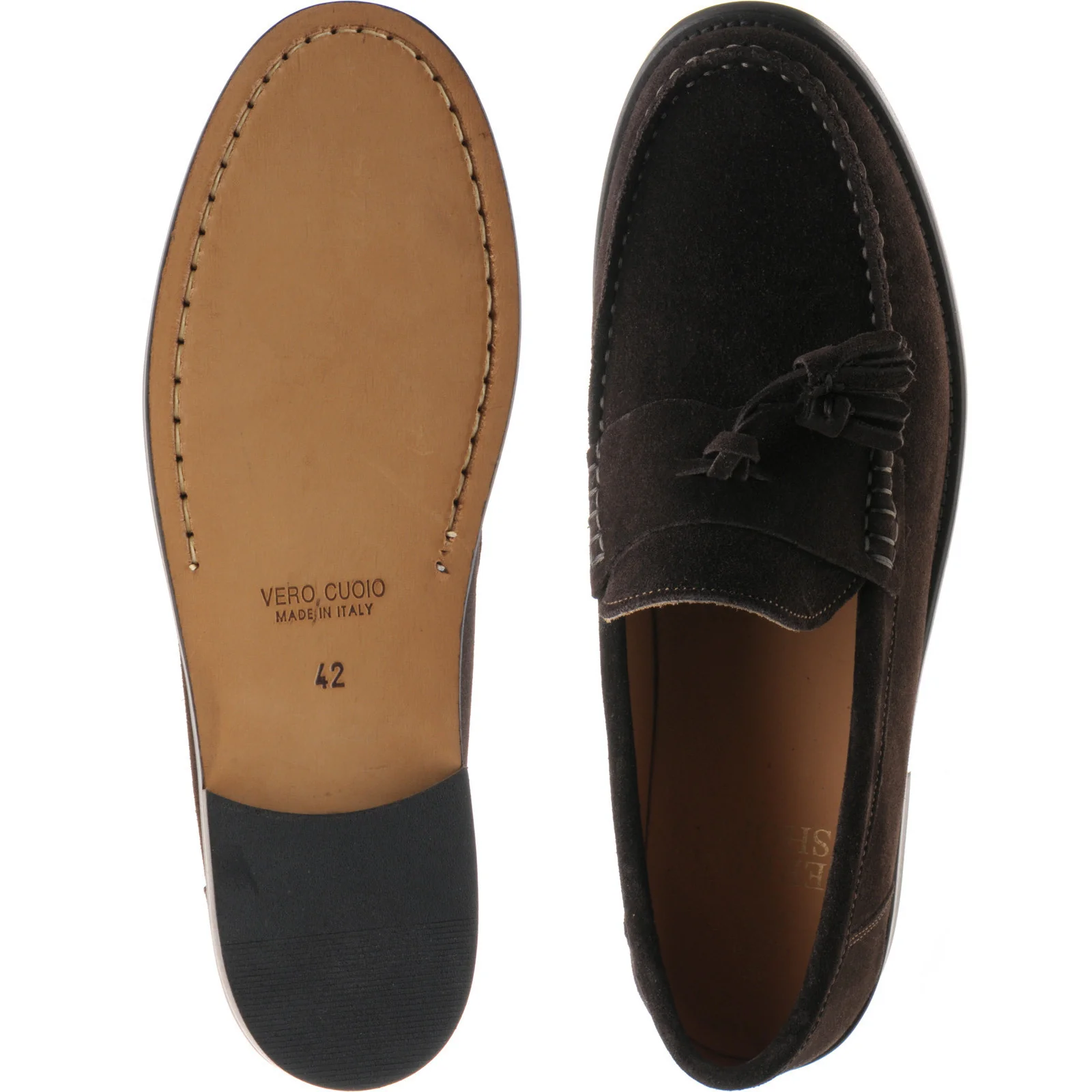 Herring Genoa mens tasselled loafers in dark brown suede - Image 3