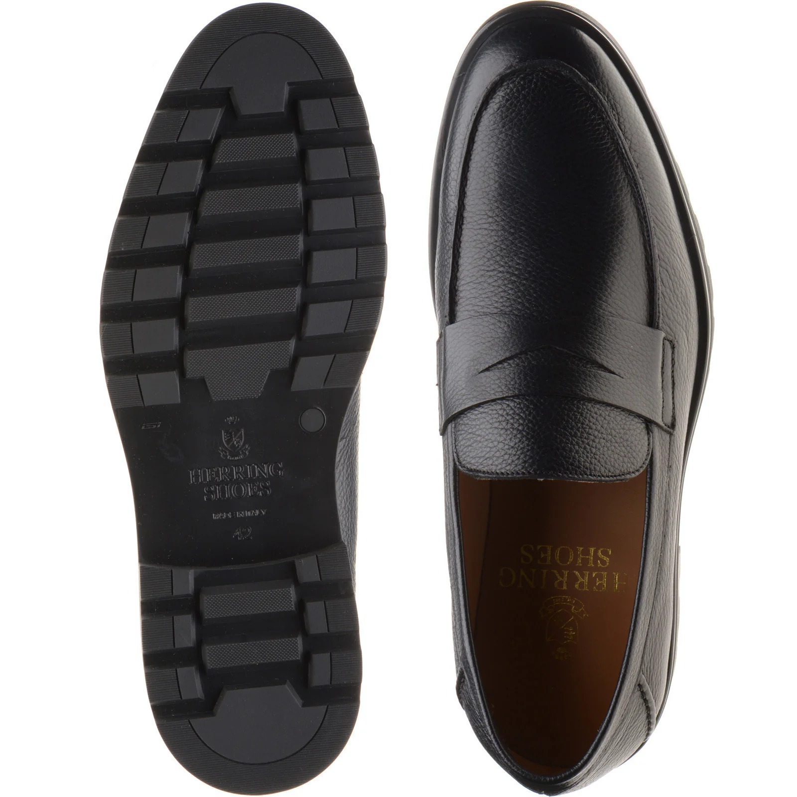 Herring Georgio mens rubber-soled loafers in black grain - Image 3
