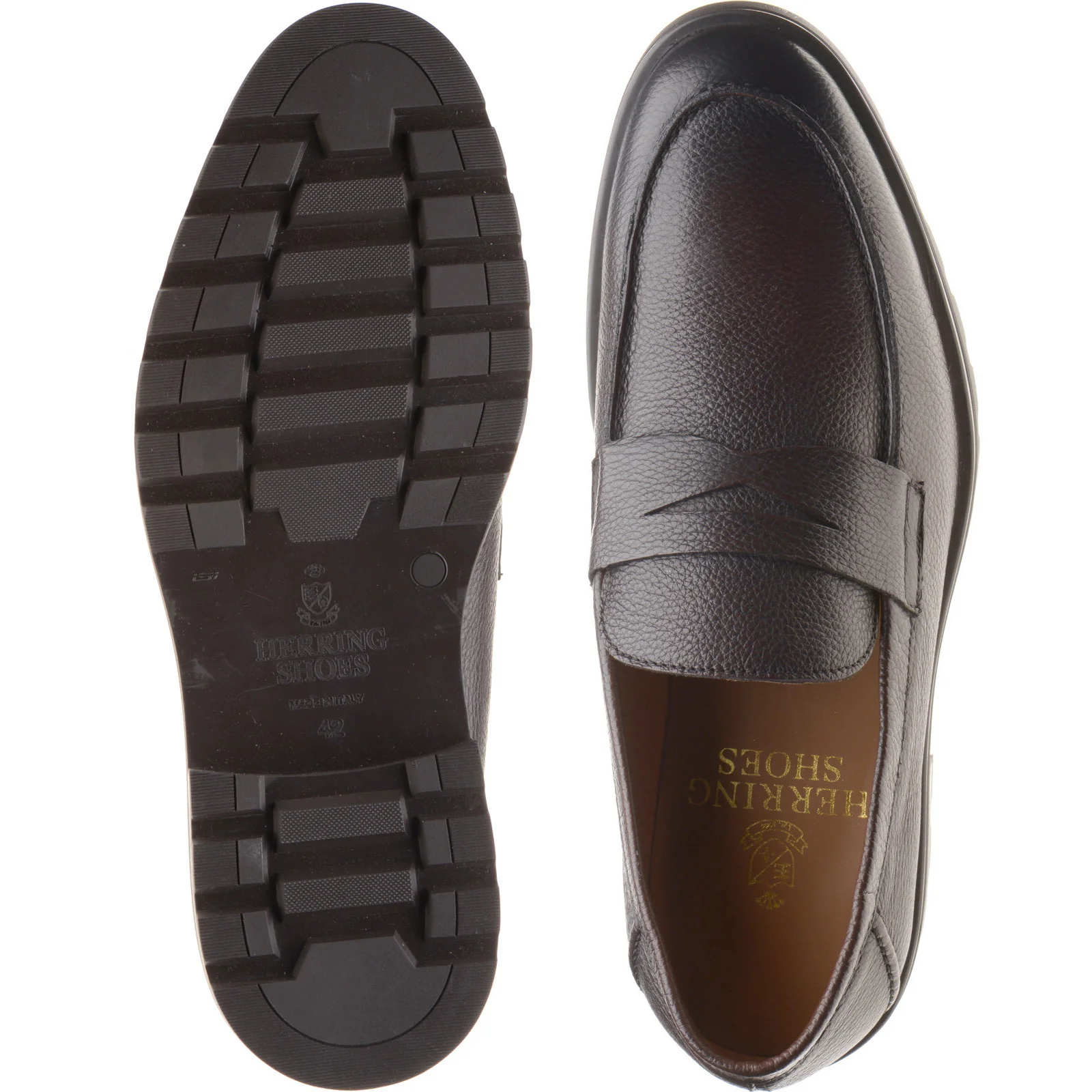 Herring Georgio mens rubber-soled loafers in brown grain - Image 3