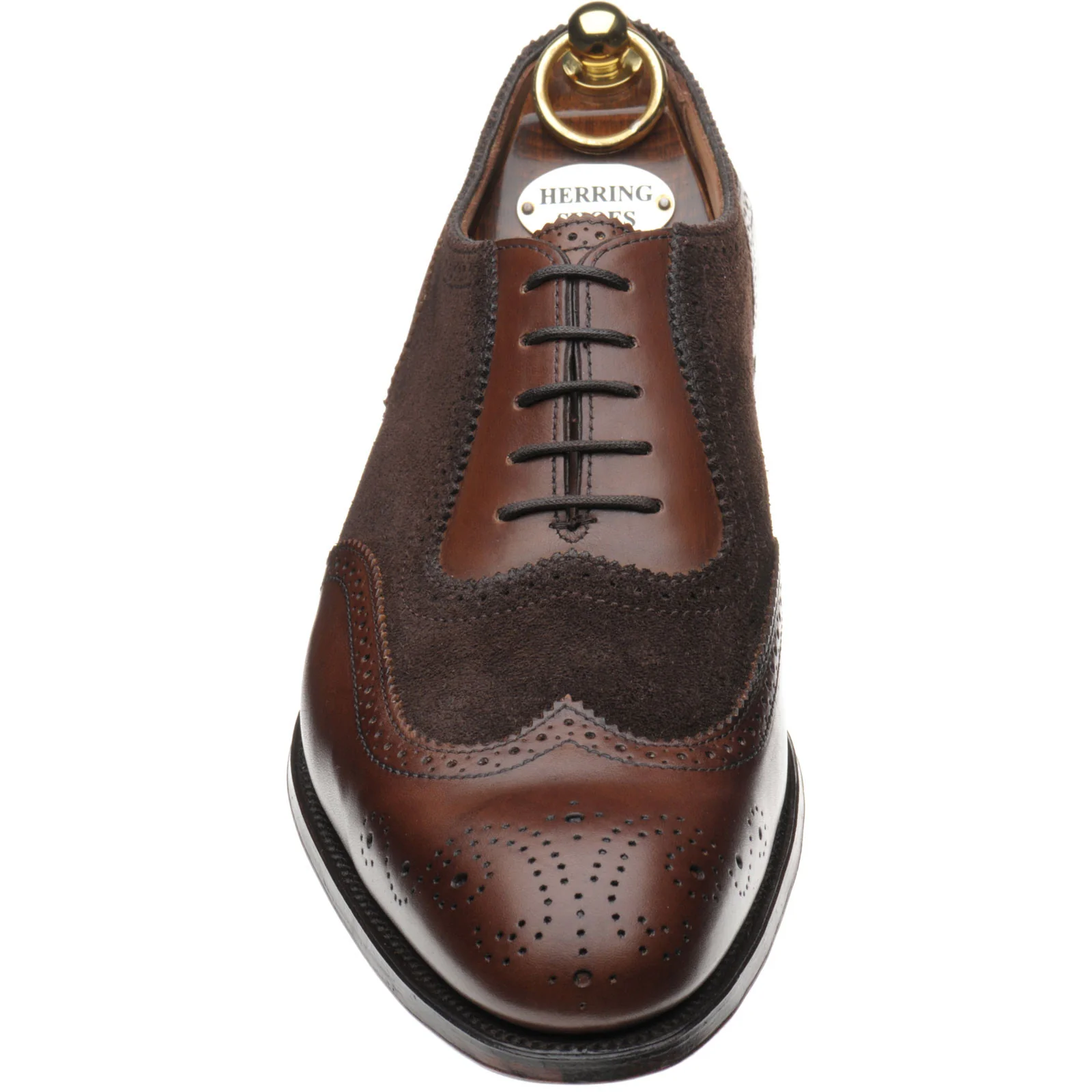 Herring Henry II mens brogues in espresso calf and brown suede - Image 2