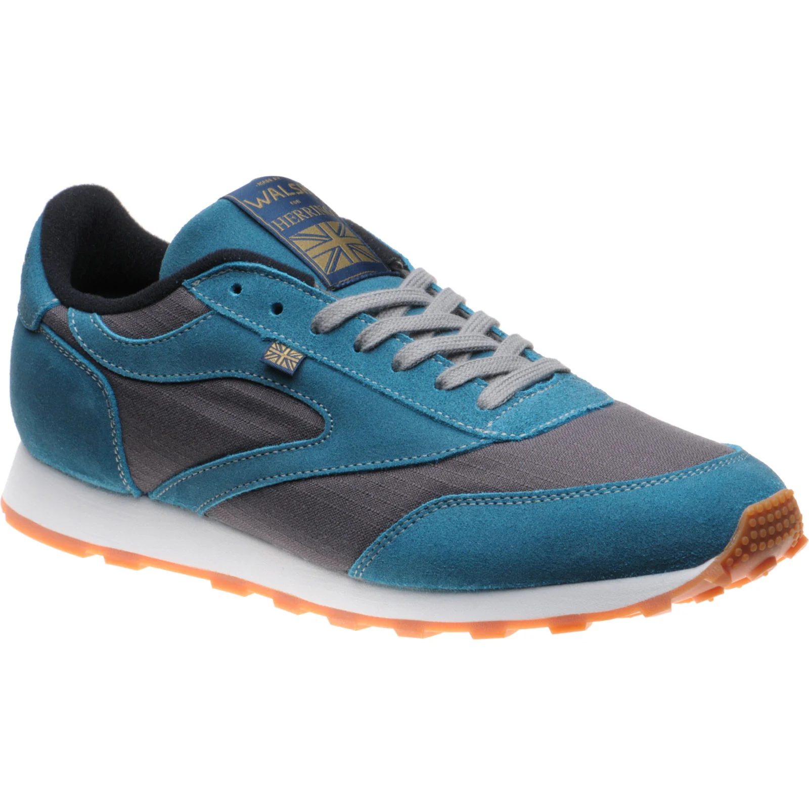 Herring Horwich Trainer mens two-tone rubber-soled trainers in grey titan and teal suede