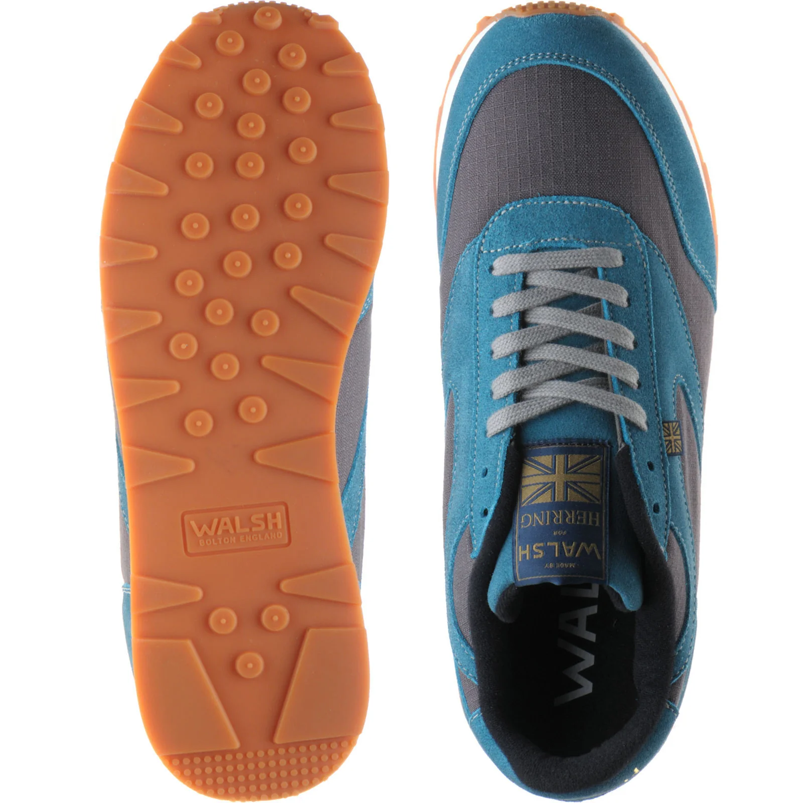Herring Horwich Trainer mens two-tone rubber-soled trainers in grey titan and teal suede - Image 3