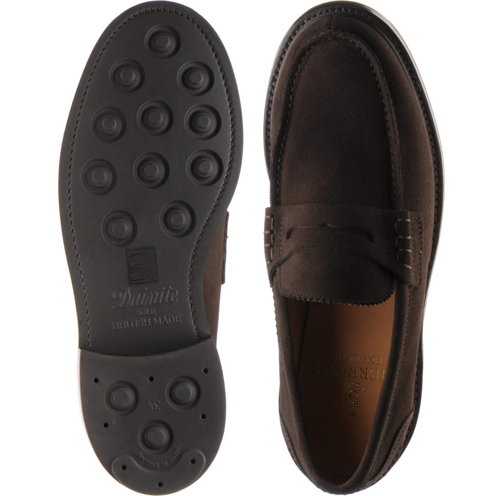 Herring Kennedy II R mens rubber-soled loafers in bitter choc suede - Image 3