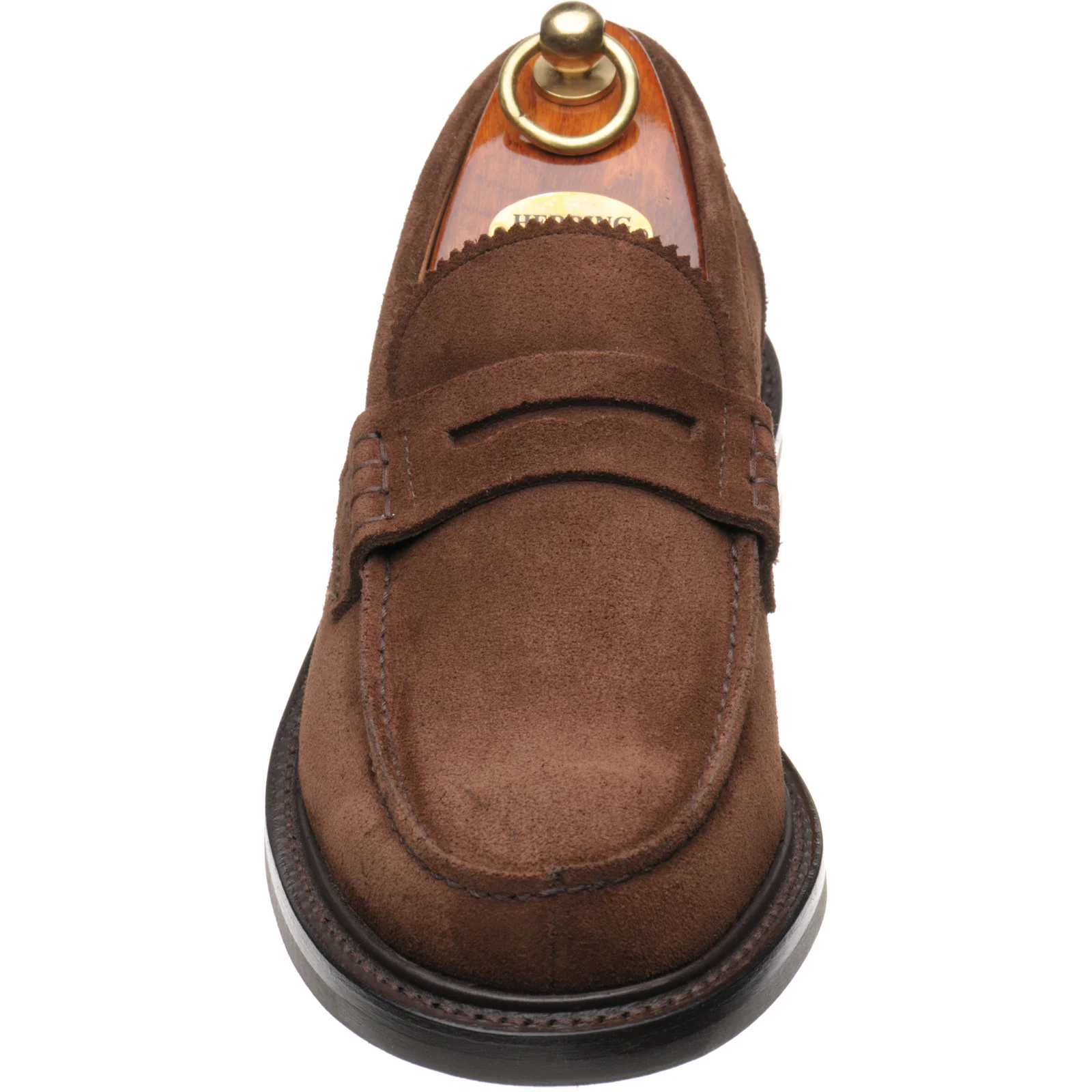 Herring Kennedy II R mens rubber-soled loafers in polo brown suede - Image 2