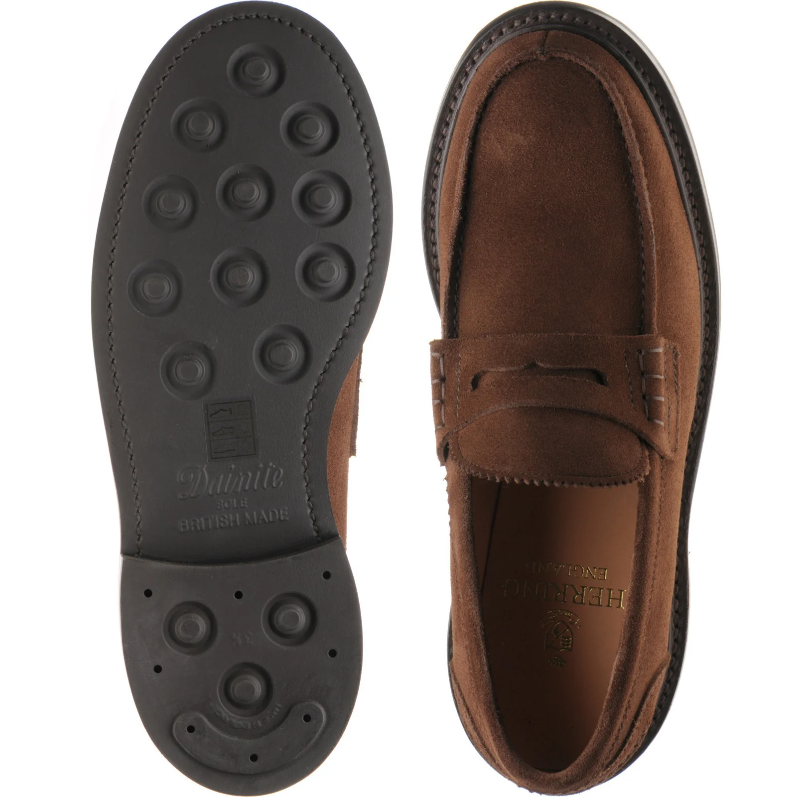 Herring Kennedy II R mens rubber-soled loafers in polo brown suede - Image 3
