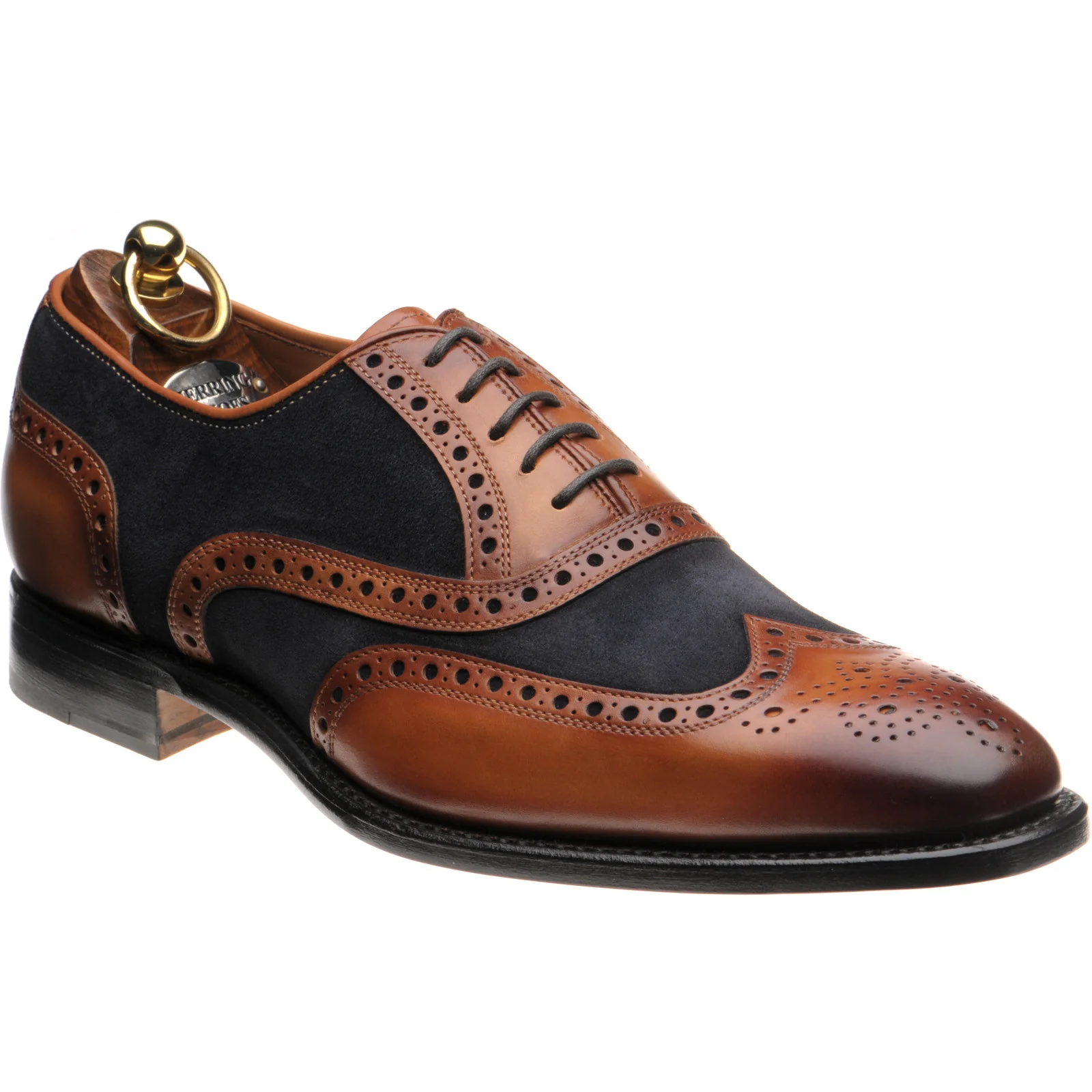 Herring Kingston mens two-tone brogues in brown calf and navy suede