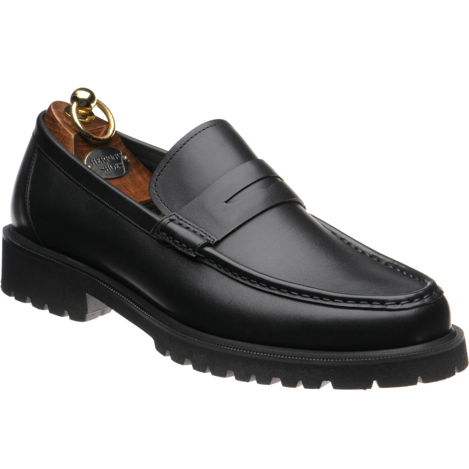 Herring Kramer Mod mens rubber-soled loafers in black waxy