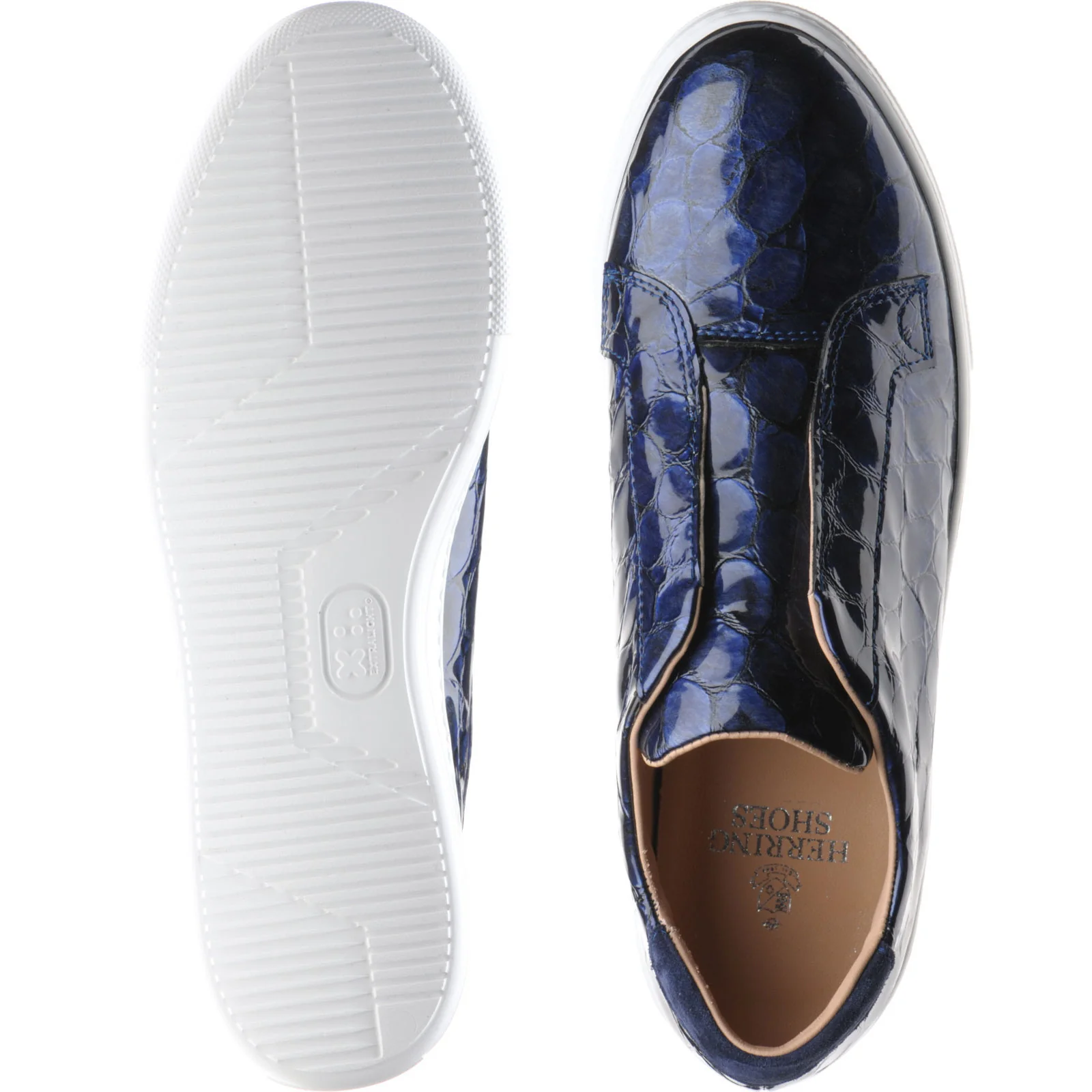 Herring Lugano ladies rubber-soled trainers in navy patent croc - Image 3
