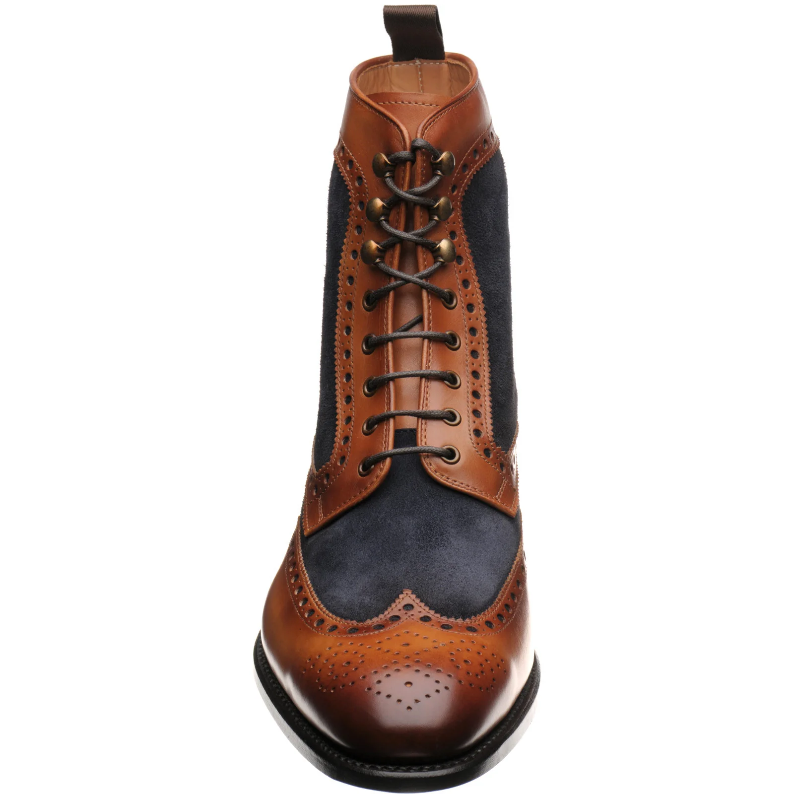 Herring Maidenhead mens two-tone brogue boots in brown calf and navy suede - Image 2