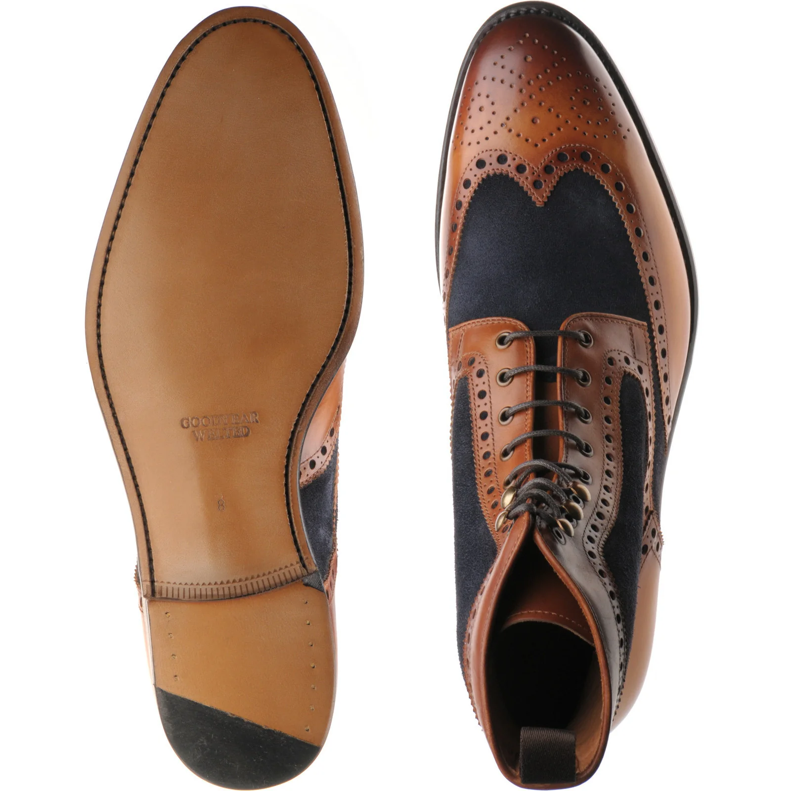 Herring Maidenhead mens two-tone brogue boots in brown calf and navy suede - Image 3